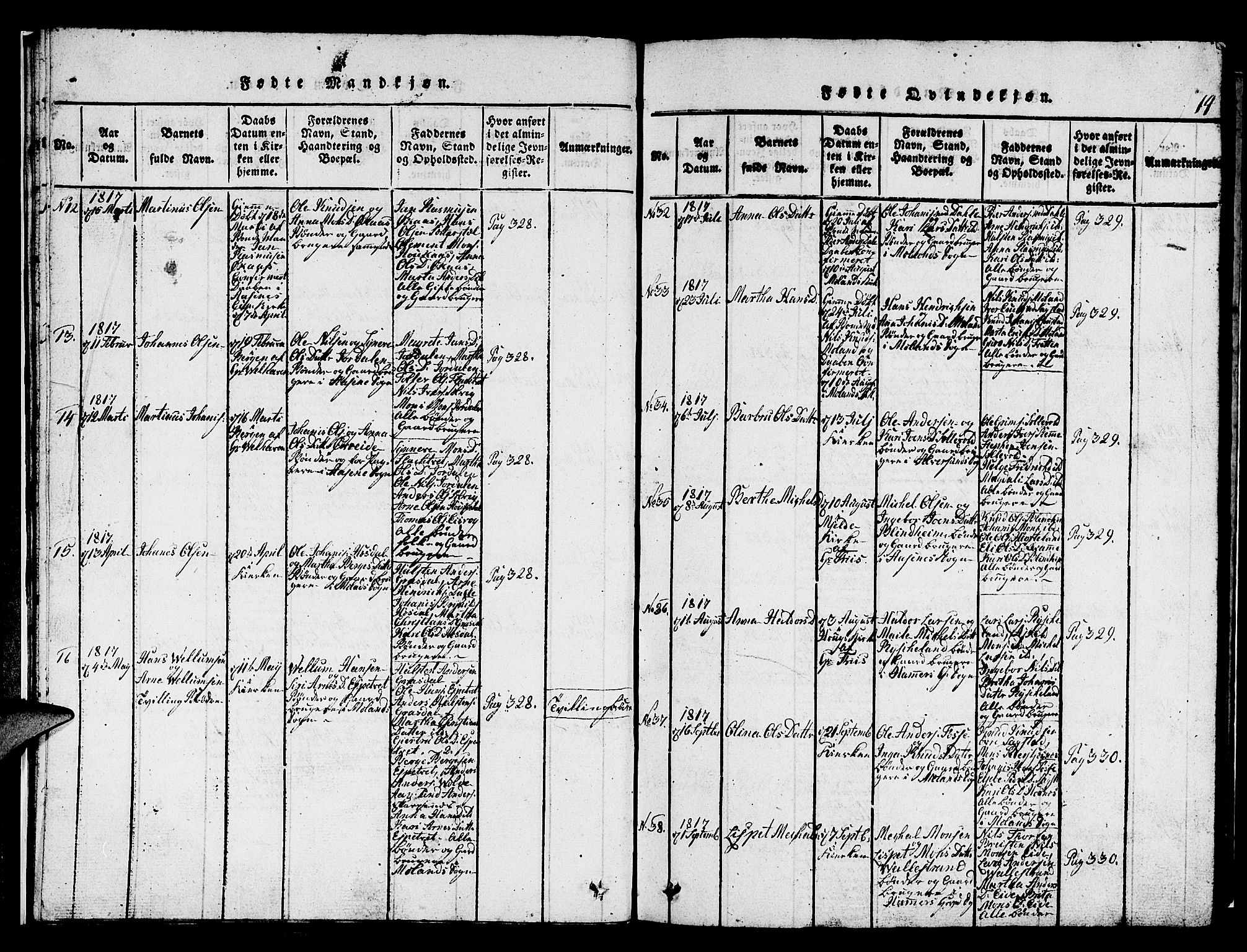 Hamre sokneprestembete, AV/SAB-A-75501/H/Ha/Hab: Klokkerbok nr. A 1, 1816-1826, s. 14