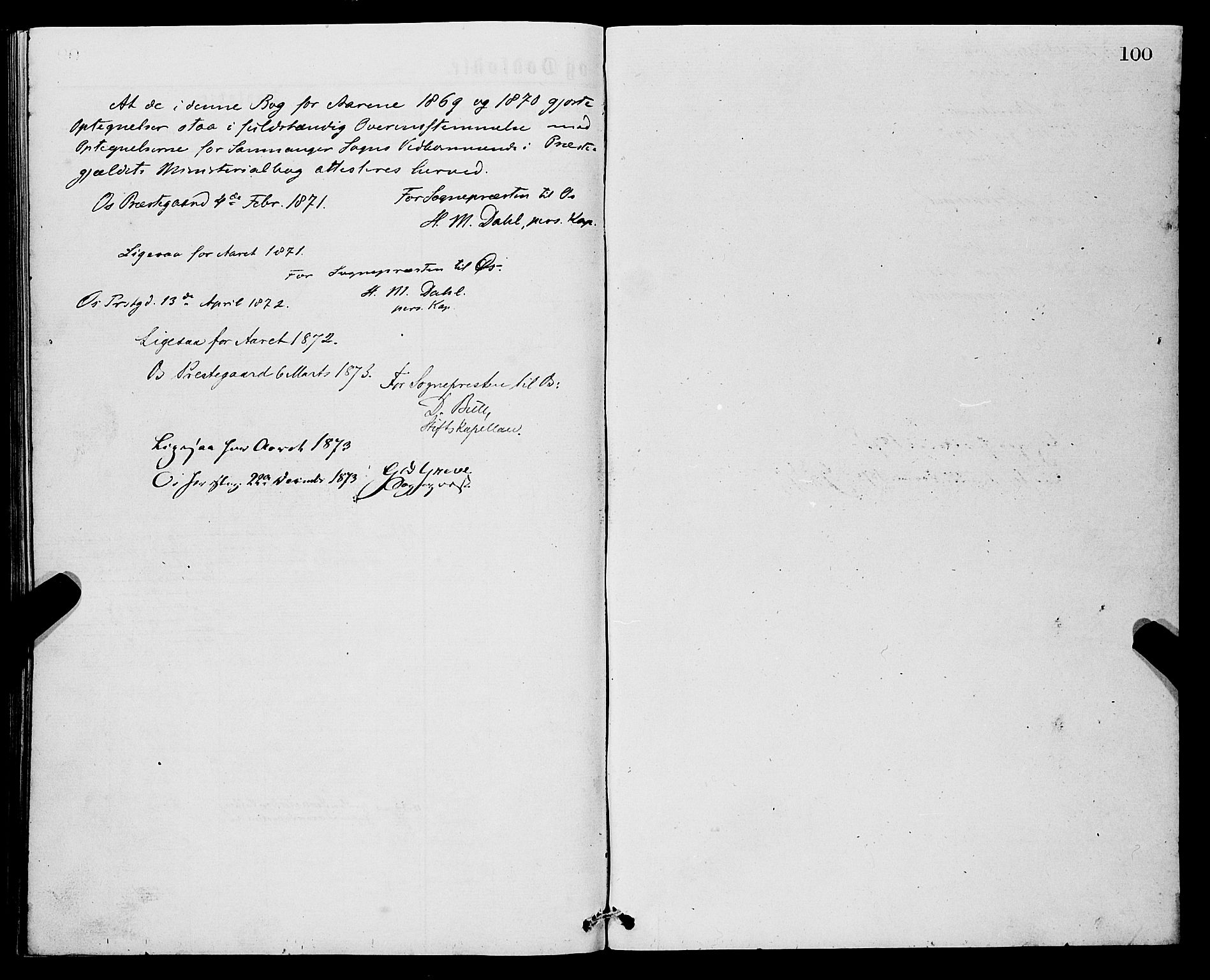 Samnanger Sokneprestembete, SAB/A-77501/H/Hab: Klokkerbok nr. A 1, 1869-1878, s. 100
