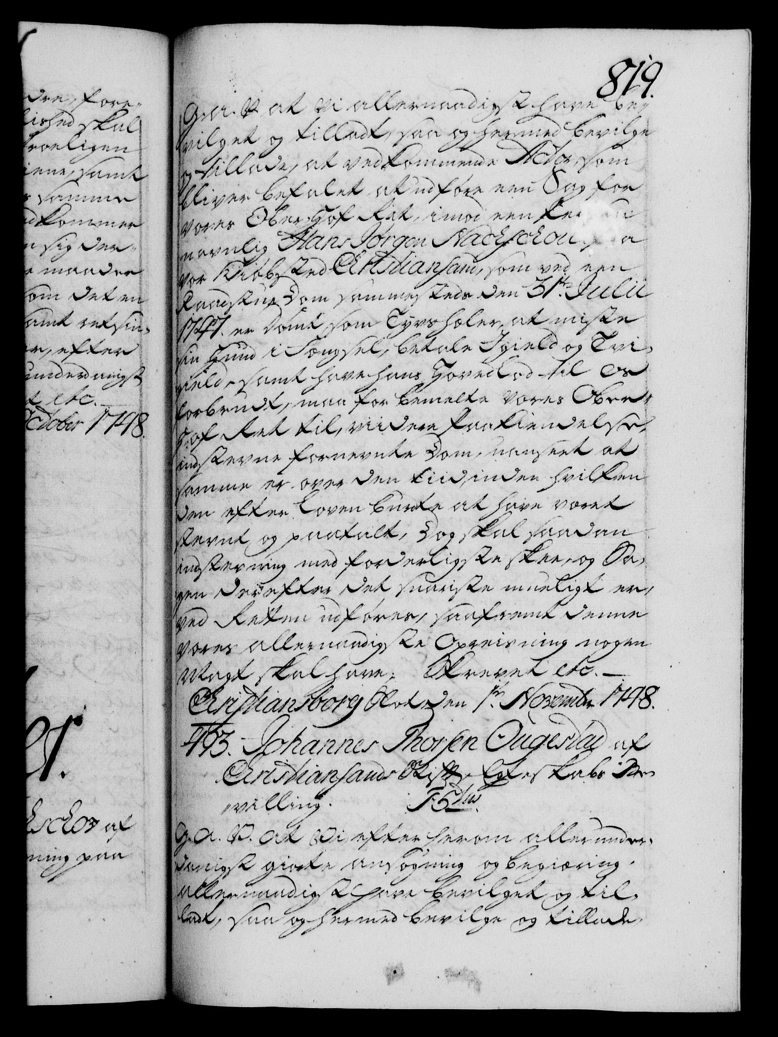Danske Kanselli 1572-1799, RA/EA-3023/F/Fc/Fca/Fcaa/L0035: Norske registre, 1746-1748, s. 819a