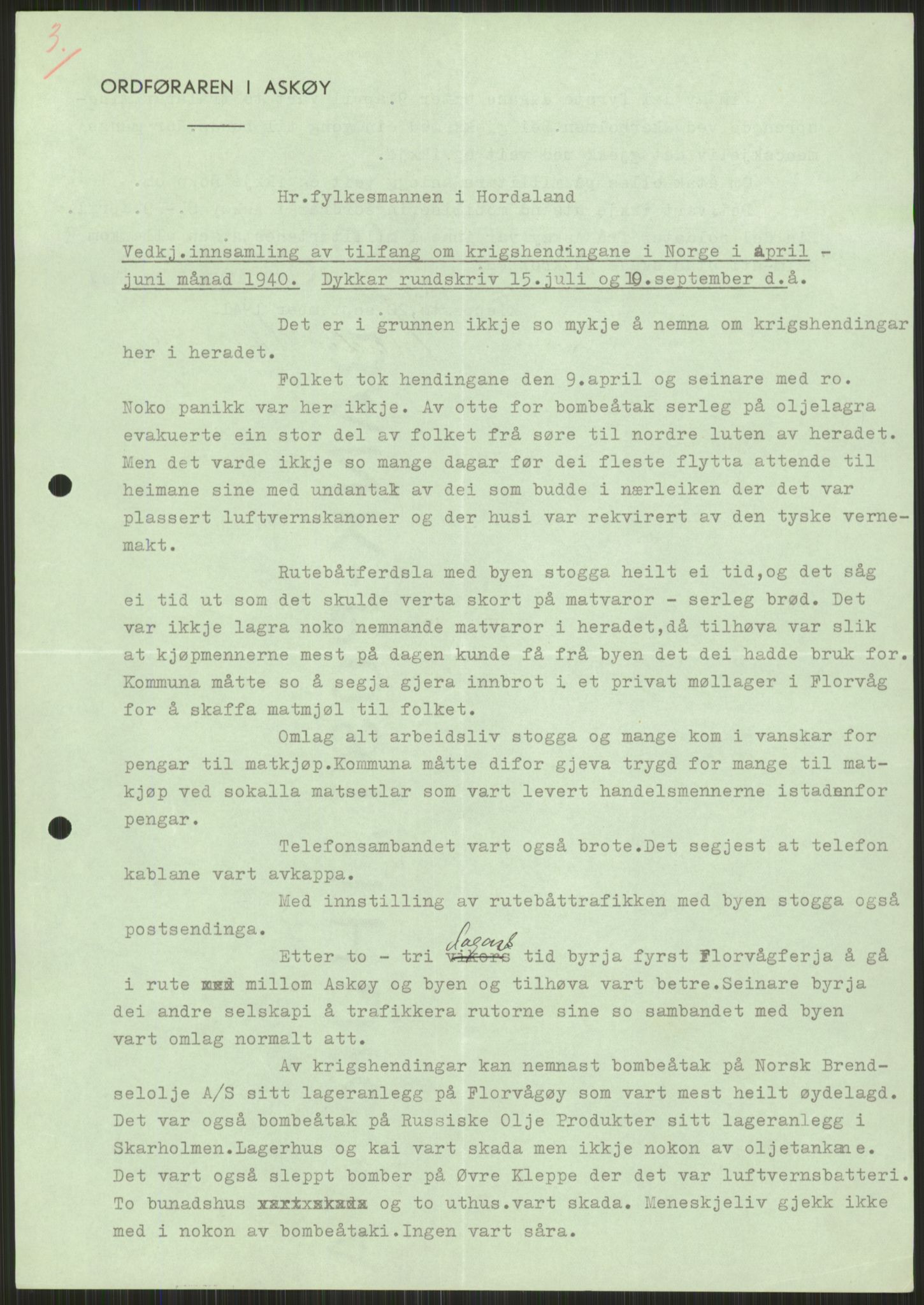 Forsvaret, Forsvarets krigshistoriske avdeling, AV/RA-RAFA-2017/Y/Ya/L0015: II-C-11-31 - Fylkesmenn.  Rapporter om krigsbegivenhetene 1940., 1940, s. 215