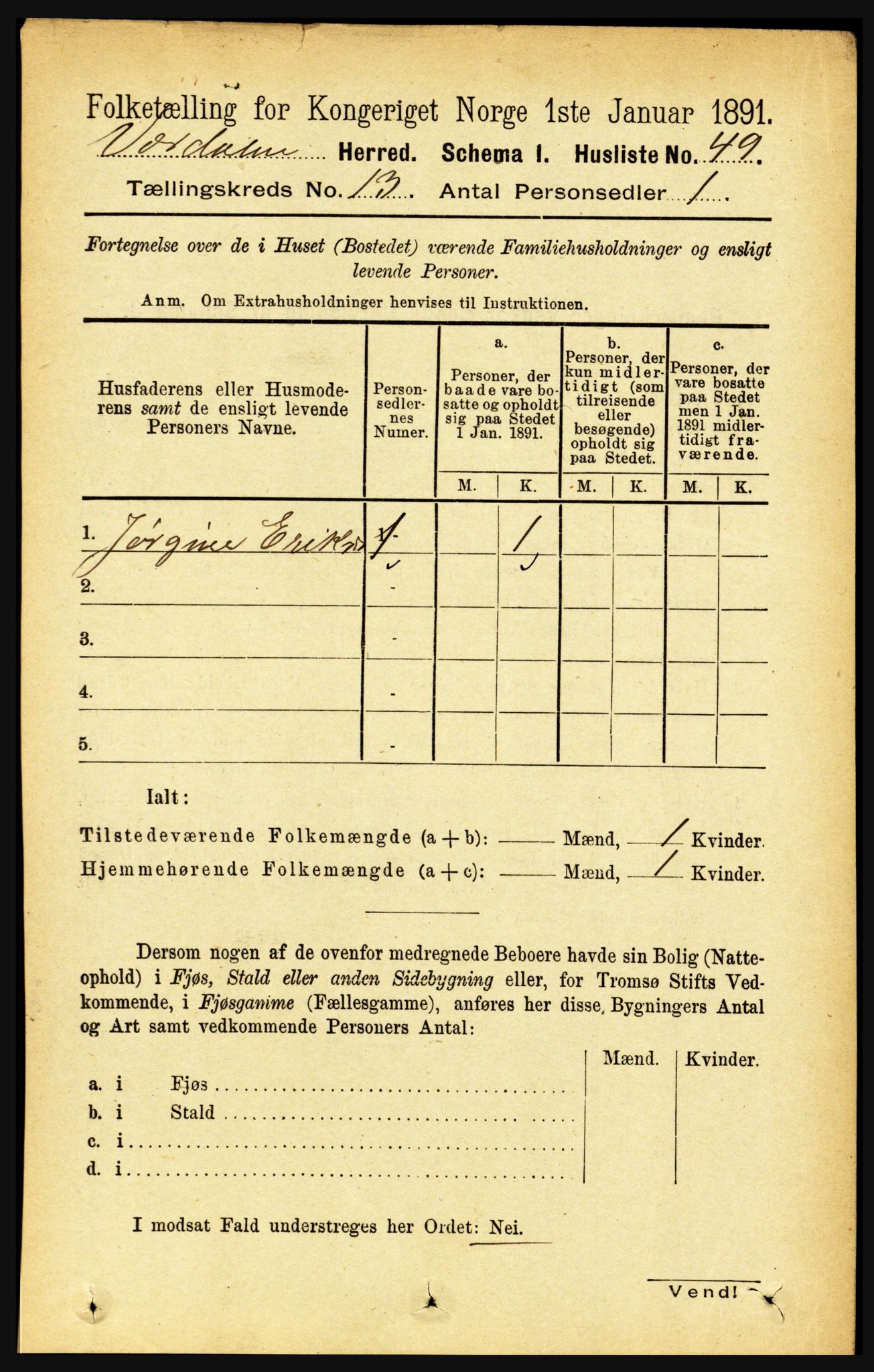 RA, Folketelling 1891 for 1721 Verdal herred, 1891, s. 6861
