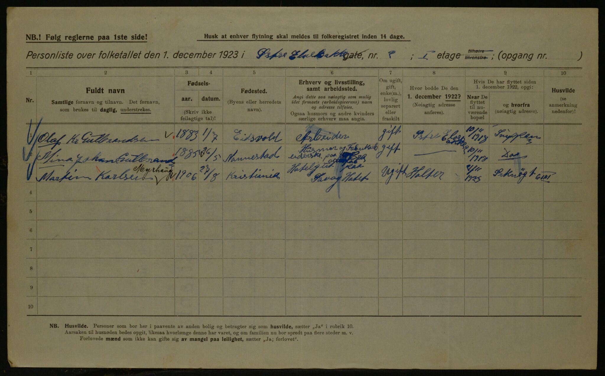 OBA, Kommunal folketelling 1.12.1923 for Kristiania, 1923, s. 142729