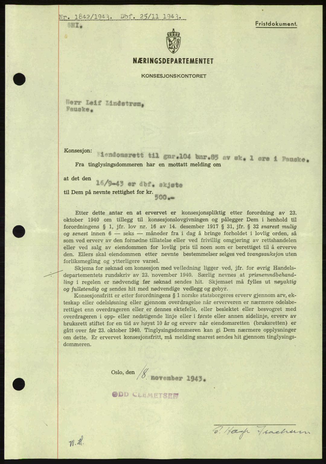 Salten sorenskriveri, SAT/A-4578/1/2/2C: Pantebok nr. A14-15, 1943-1945, Dagboknr: 1842/1943