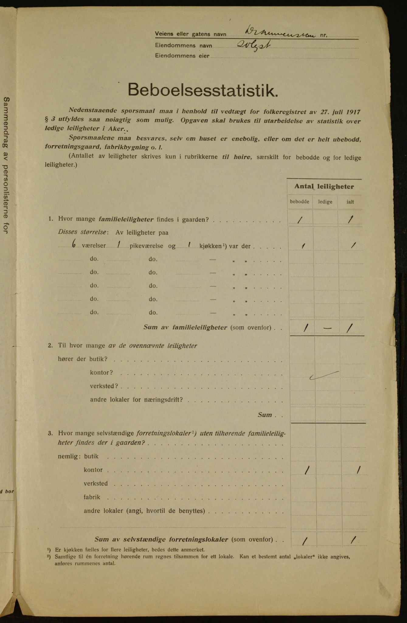 OBA, Kommunal folketelling 1.12.1917 for Aker, 1917, s. 3014