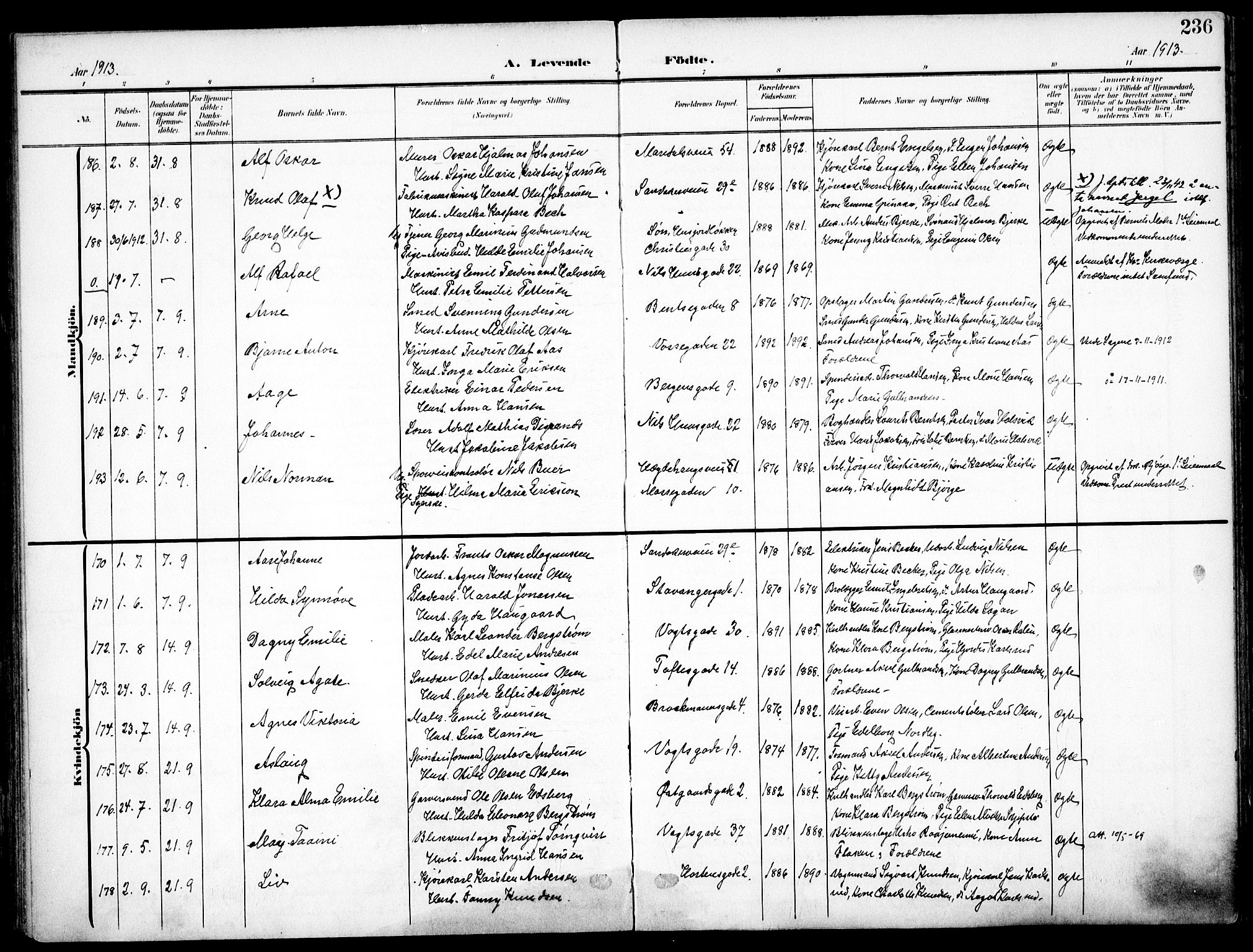 Sagene prestekontor Kirkebøker, AV/SAO-A-10796/F/L0007: Ministerialbok nr. 7, 1905-1915, s. 236
