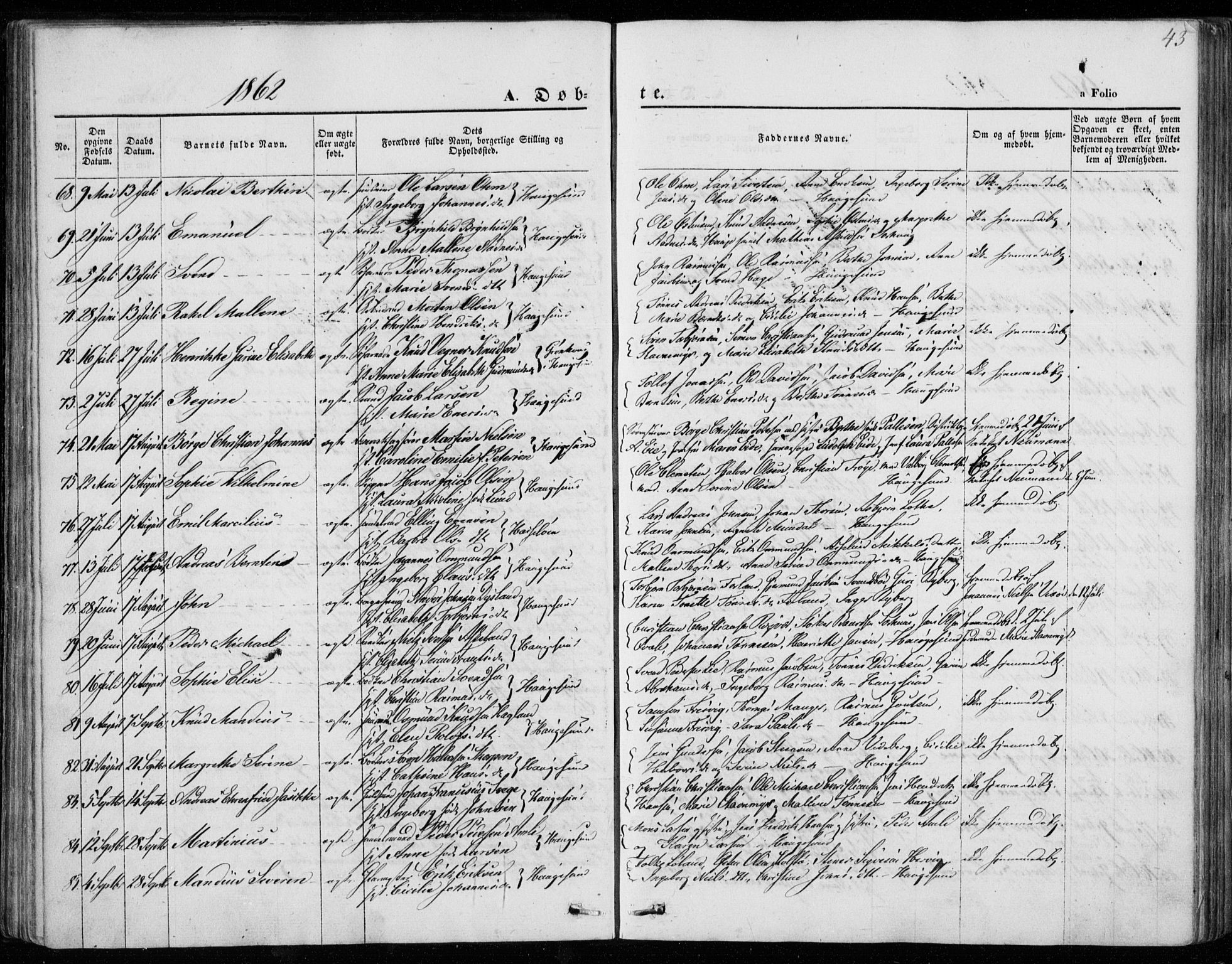 Torvastad sokneprestkontor, AV/SAST-A -101857/H/Ha/Haa/L0011: Ministerialbok nr. A 11, 1857-1866, s. 43