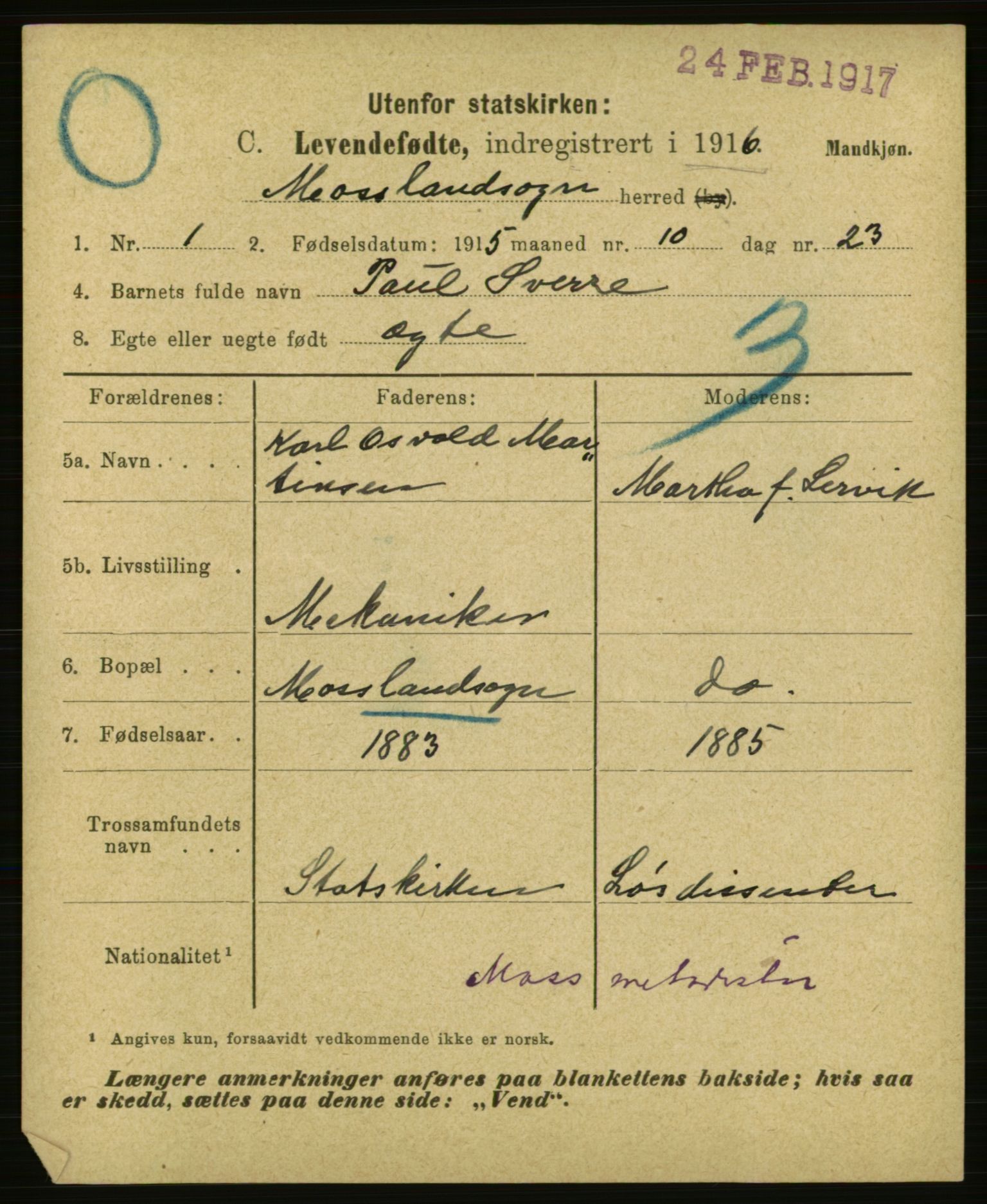 Statistisk sentralbyrå, Sosiodemografiske emner, Befolkning, AV/RA-S-2228/E/L0014: Fødte, gifte, døde dissentere., 1916, s. 5