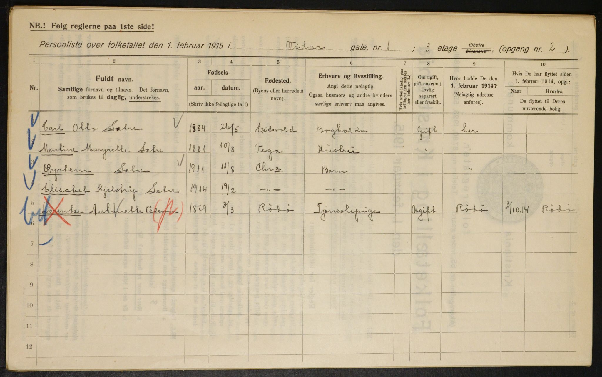 OBA, Kommunal folketelling 1.2.1915 for Kristiania, 1915, s. 124152