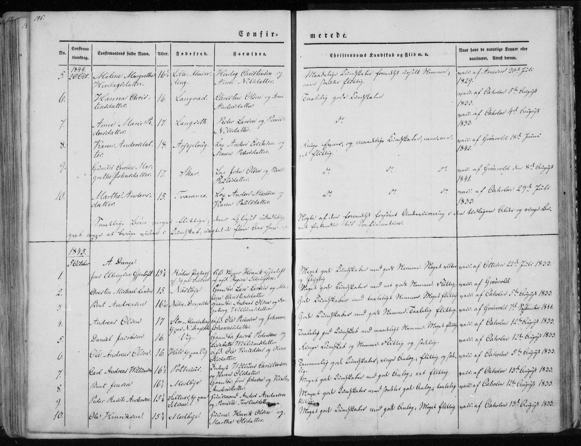 Ministerialprotokoller, klokkerbøker og fødselsregistre - Nordland, SAT/A-1459/847/L0666: Ministerialbok nr. 847A06, 1842-1871, s. 196
