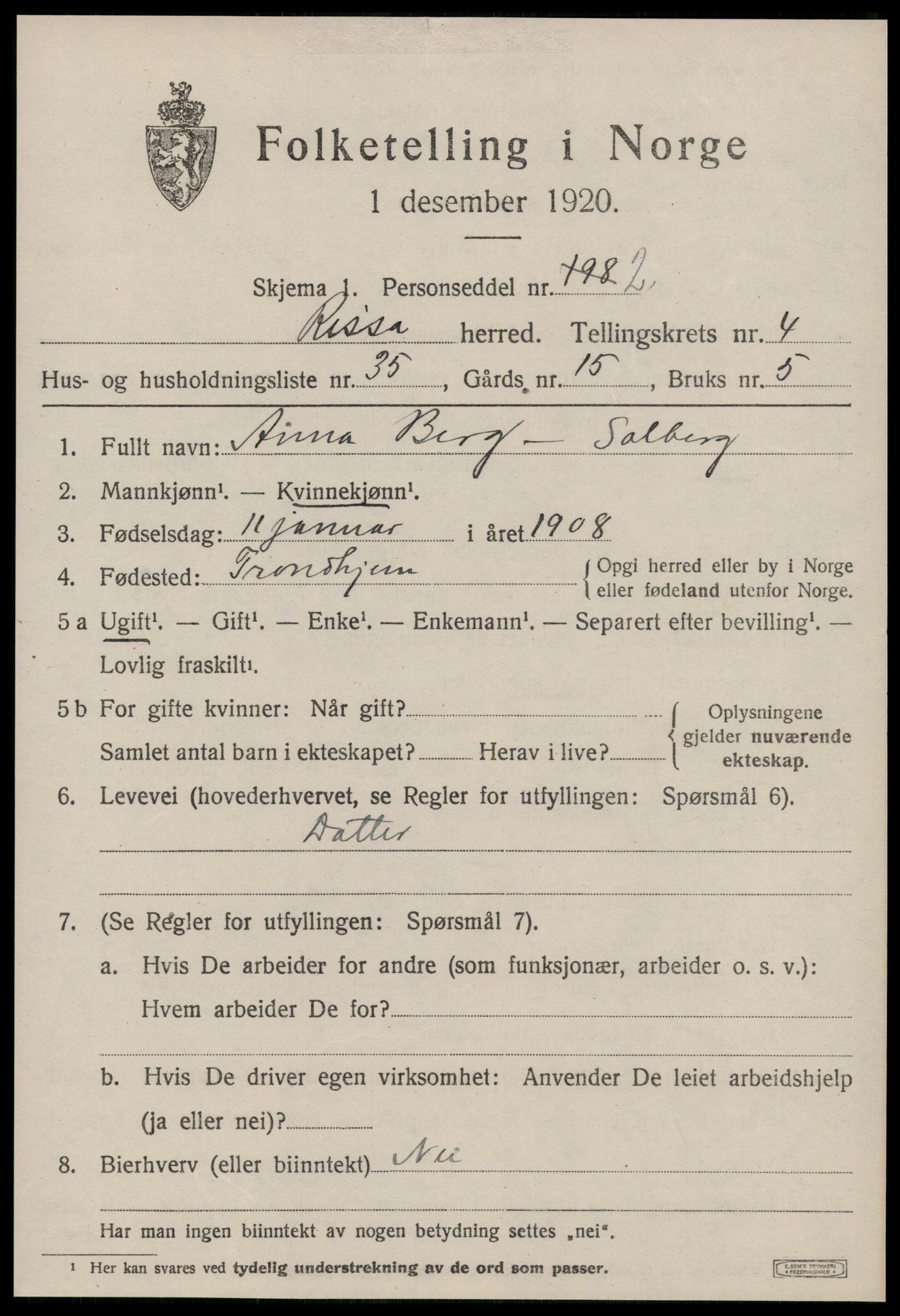 SAT, Folketelling 1920 for 1624 Rissa herred, 1920, s. 3341