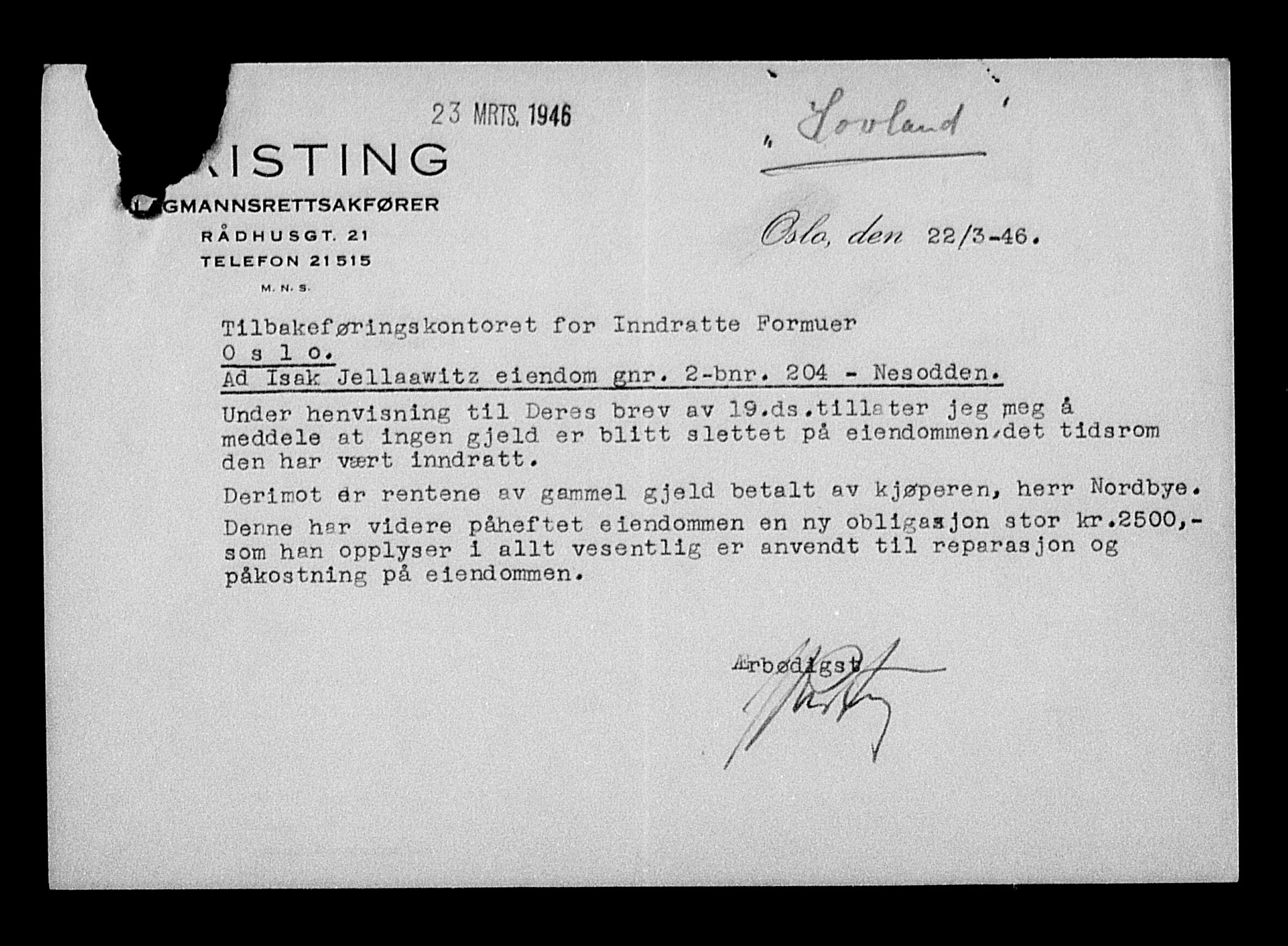 Justisdepartementet, Tilbakeføringskontoret for inndratte formuer, AV/RA-S-1564/H/Hc/Hcc/L0948: --, 1945-1947, s. 40