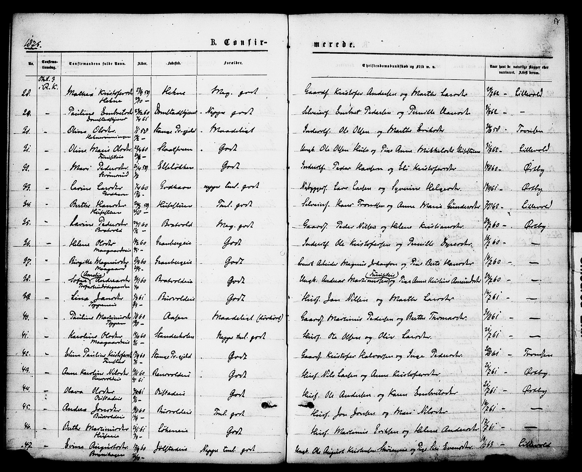 Romedal prestekontor, AV/SAH-PREST-004/K/L0007: Ministerialbok nr. 7, 1875-1879, s. 54