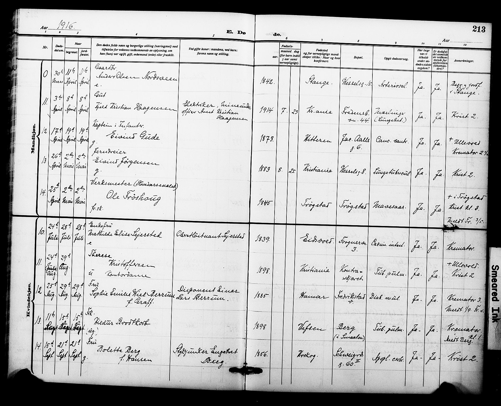 Garnisonsmenigheten Kirkebøker, AV/SAO-A-10846/F/Fa/L0015: Ministerialbok nr. 15, 1915-1921, s. 213
