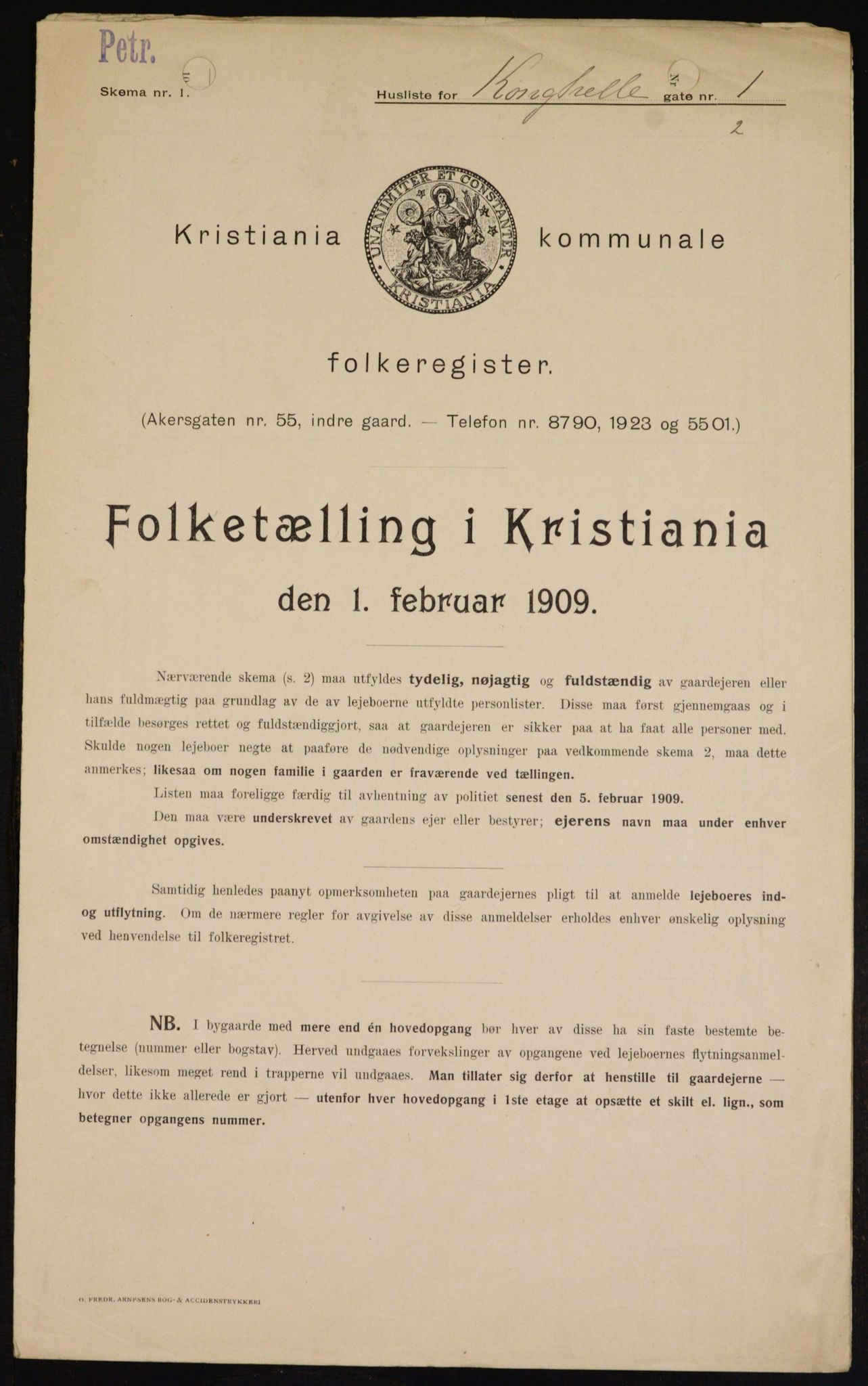 OBA, Kommunal folketelling 1.2.1909 for Kristiania kjøpstad, 1909, s. 48320