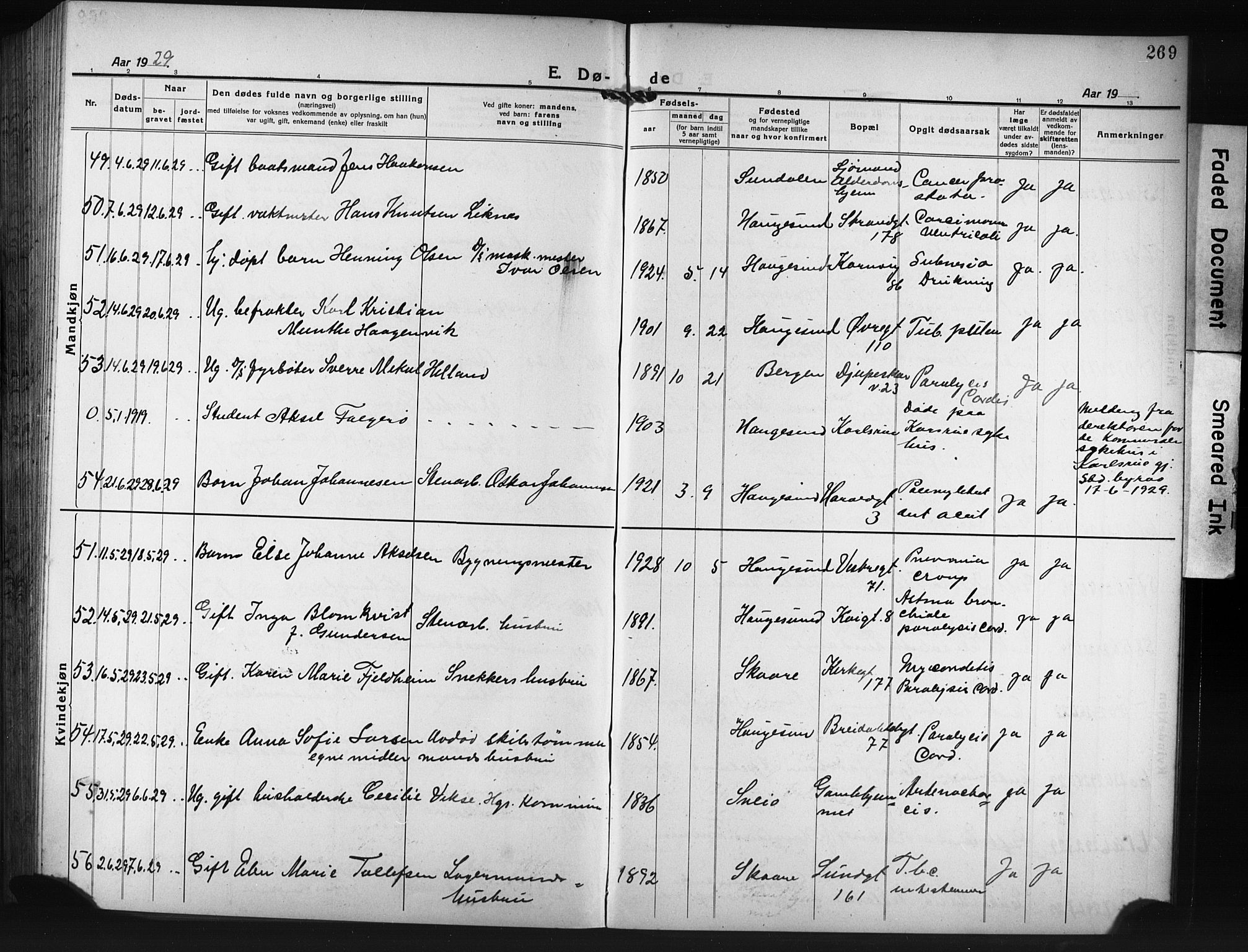 Haugesund sokneprestkontor, AV/SAST-A -101863/H/Ha/Hab/L0010: Klokkerbok nr. B 10, 1920-1931, s. 269