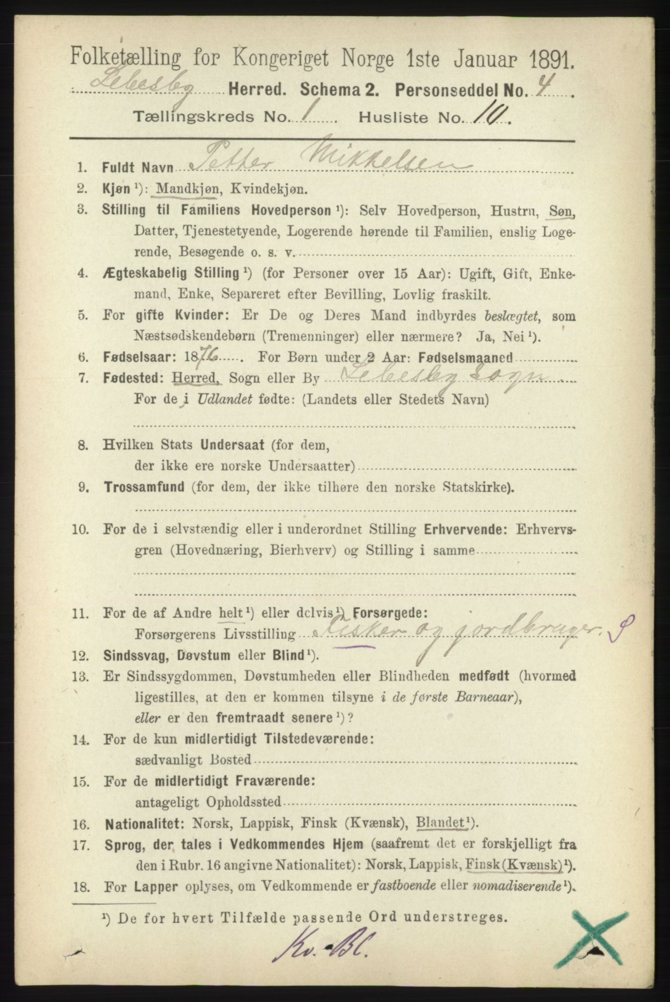 RA, Folketelling 1891 for 2022 Lebesby herred, 1891, s. 151