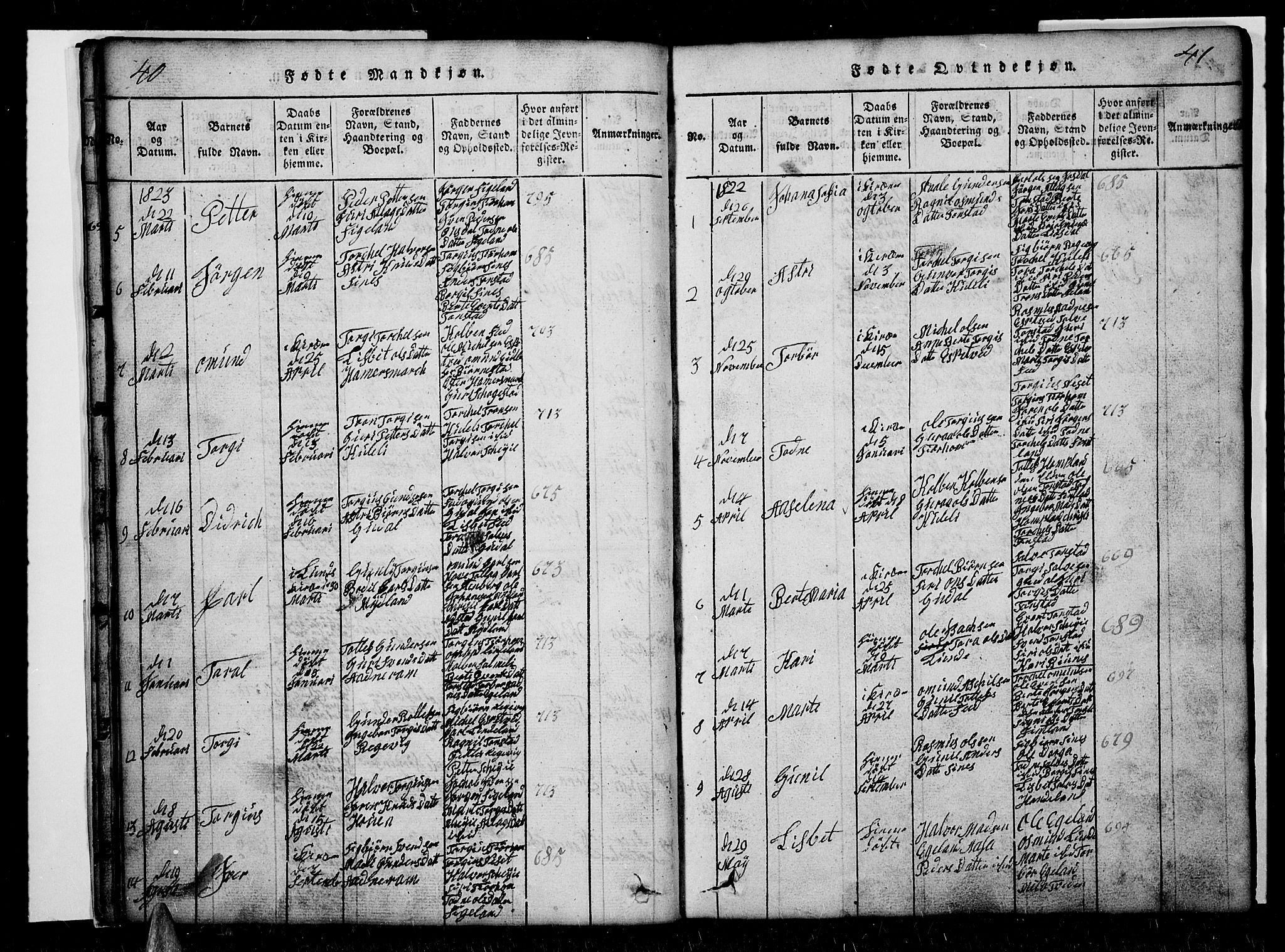 Sirdal sokneprestkontor, AV/SAK-1111-0036/F/Fb/Fbb/L0001: Klokkerbok nr. B 1, 1815-1834, s. 40-41