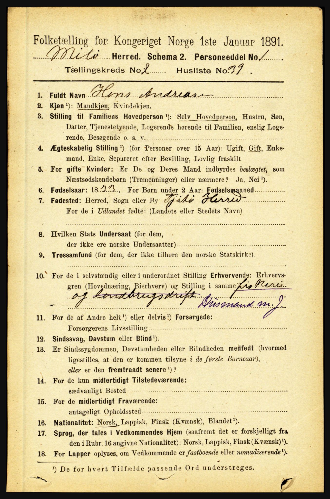 RA, Folketelling 1891 for 1837 Meløy herred, 1891, s. 3126