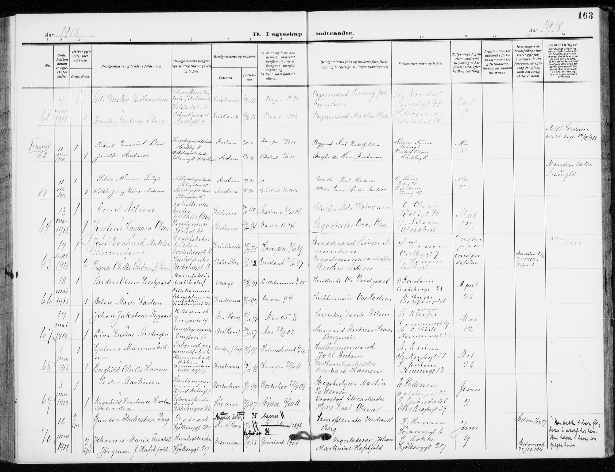 Kampen prestekontor Kirkebøker, AV/SAO-A-10853/F/Fa/L0013: Ministerialbok nr. I 13, 1917-1922, s. 163