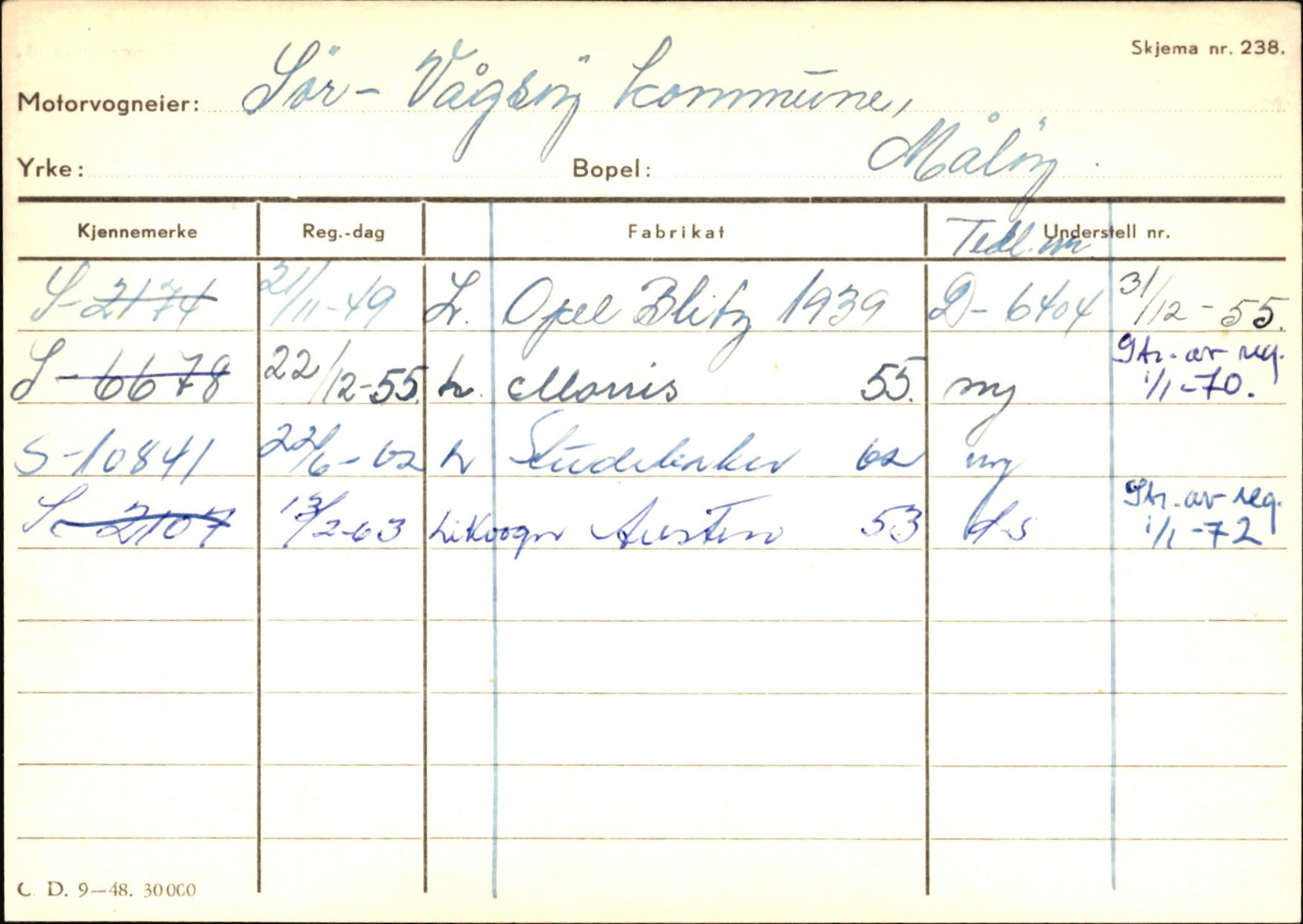 Statens vegvesen, Sogn og Fjordane vegkontor, SAB/A-5301/4/F/L0145: Registerkort Vågsøy S-Å. Årdal I-P, 1945-1975, s. 411