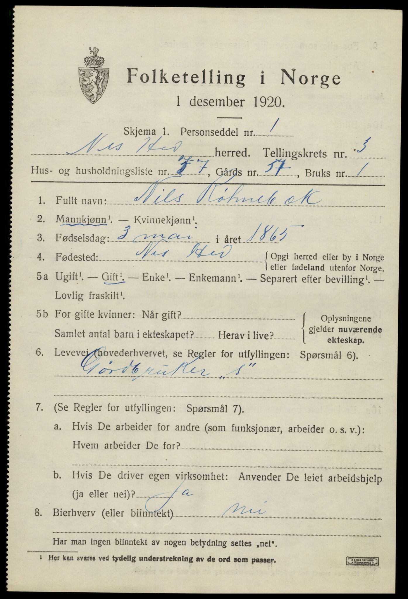 SAH, Folketelling 1920 for 0411 Nes herred, 1920, s. 5436