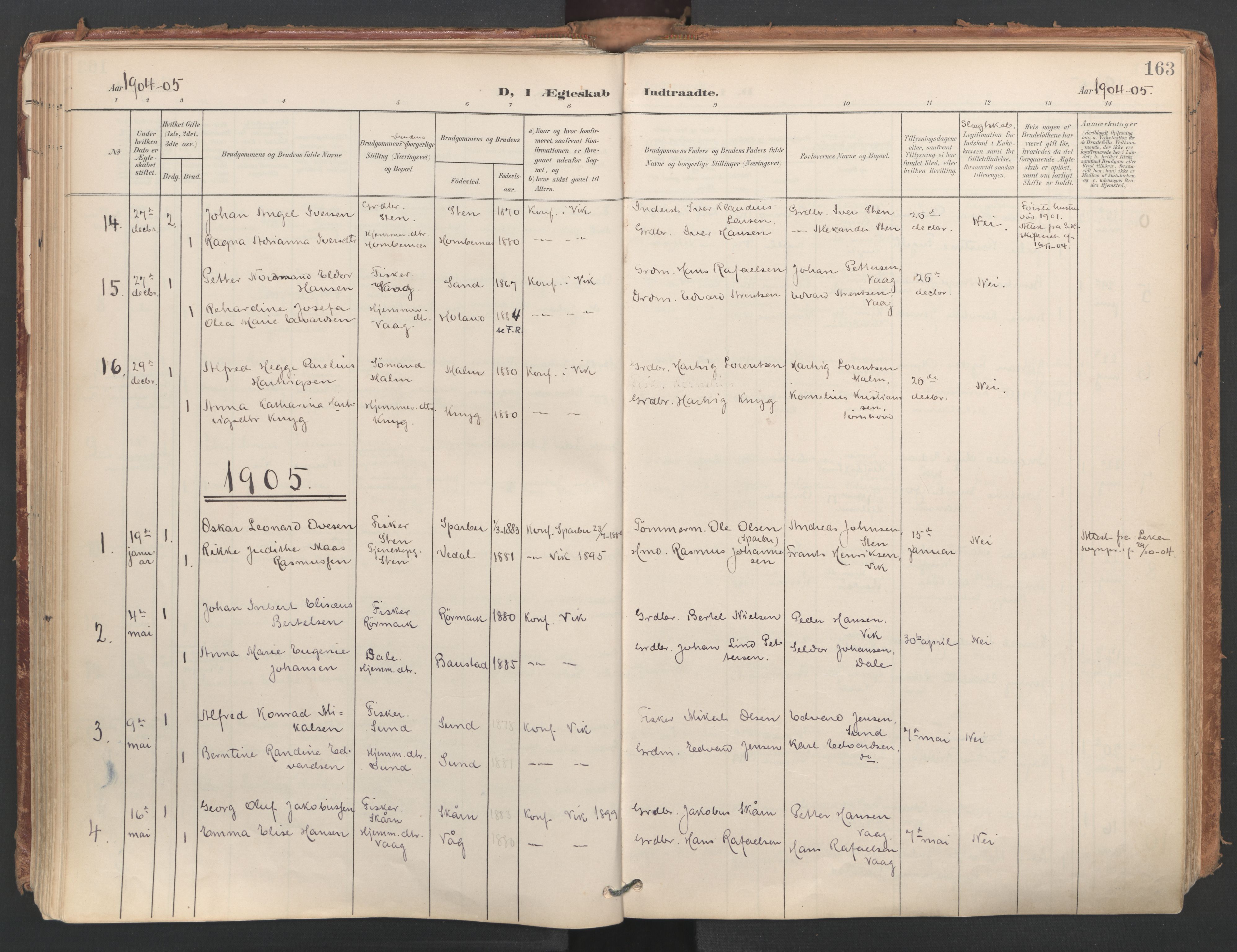 Ministerialprotokoller, klokkerbøker og fødselsregistre - Nordland, AV/SAT-A-1459/812/L0180: Ministerialbok nr. 812A09, 1901-1915, s. 163