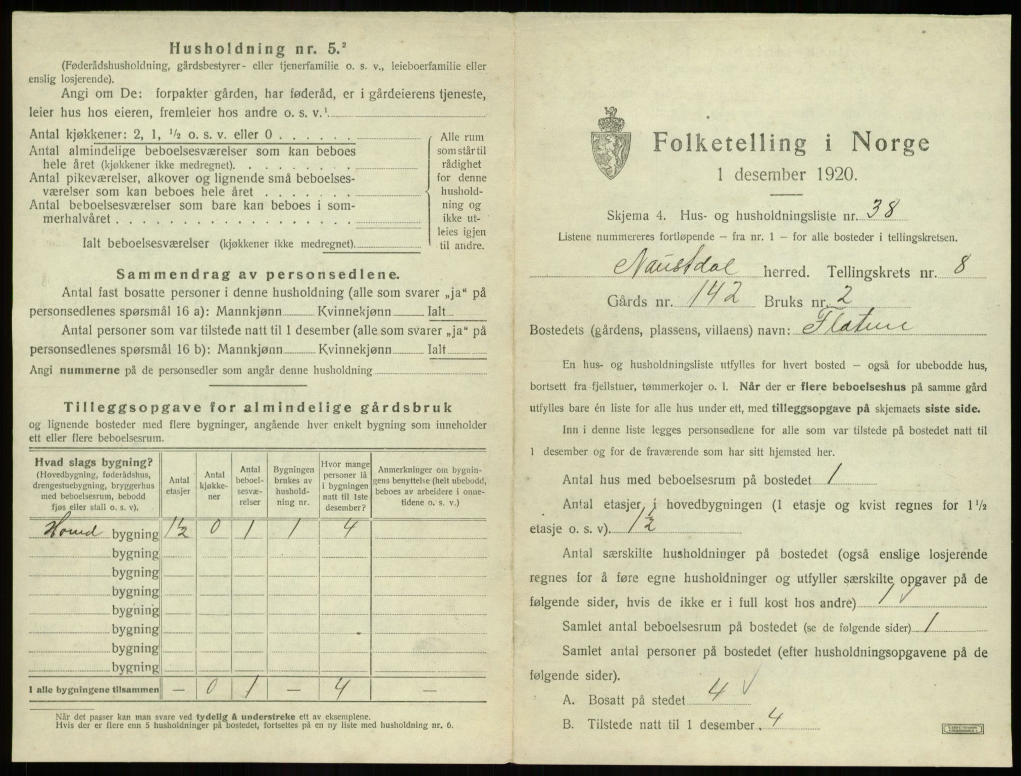 SAB, Folketelling 1920 for 1433 Naustdal herred, 1920, s. 786