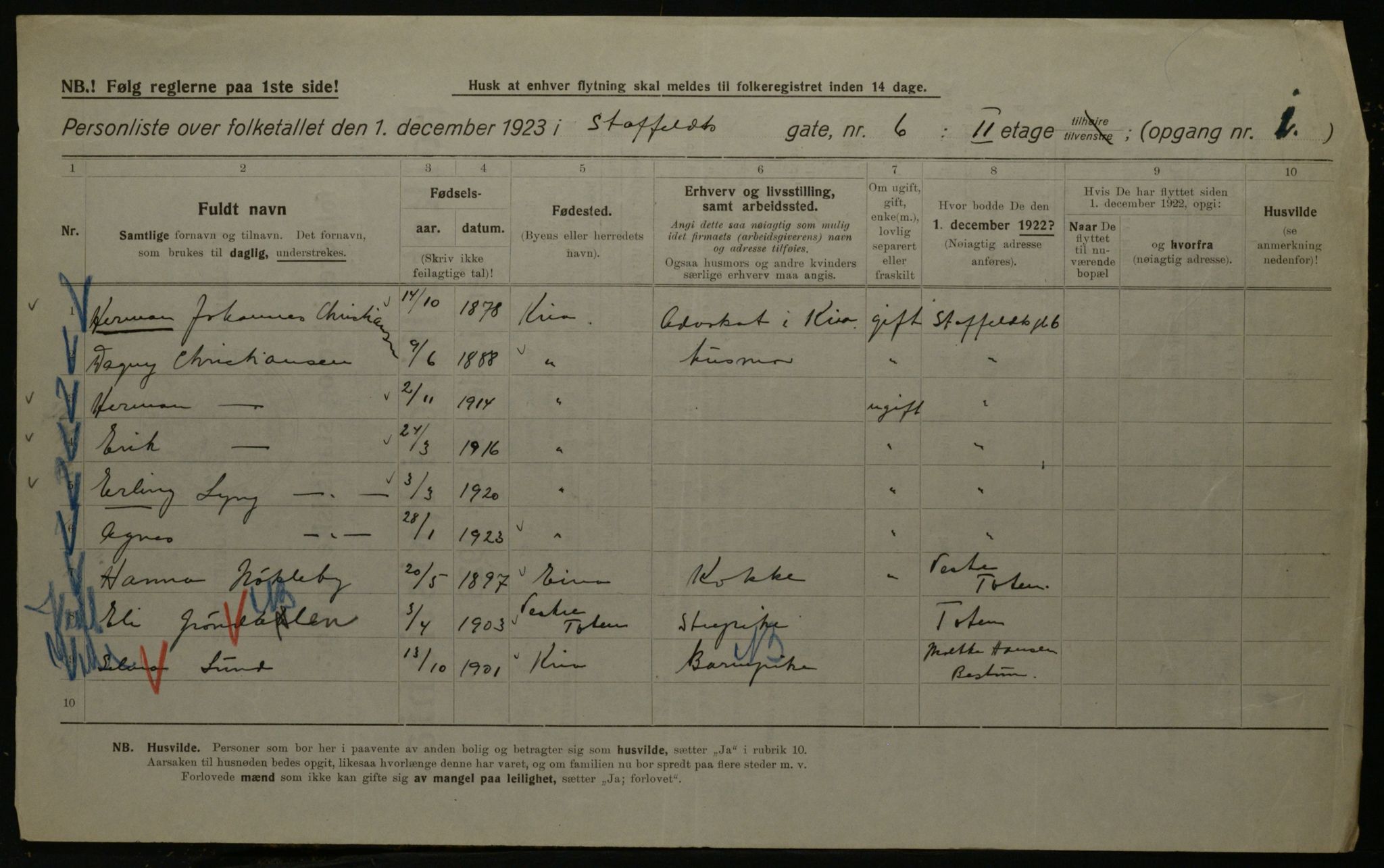 OBA, Kommunal folketelling 1.12.1923 for Kristiania, 1923, s. 111189