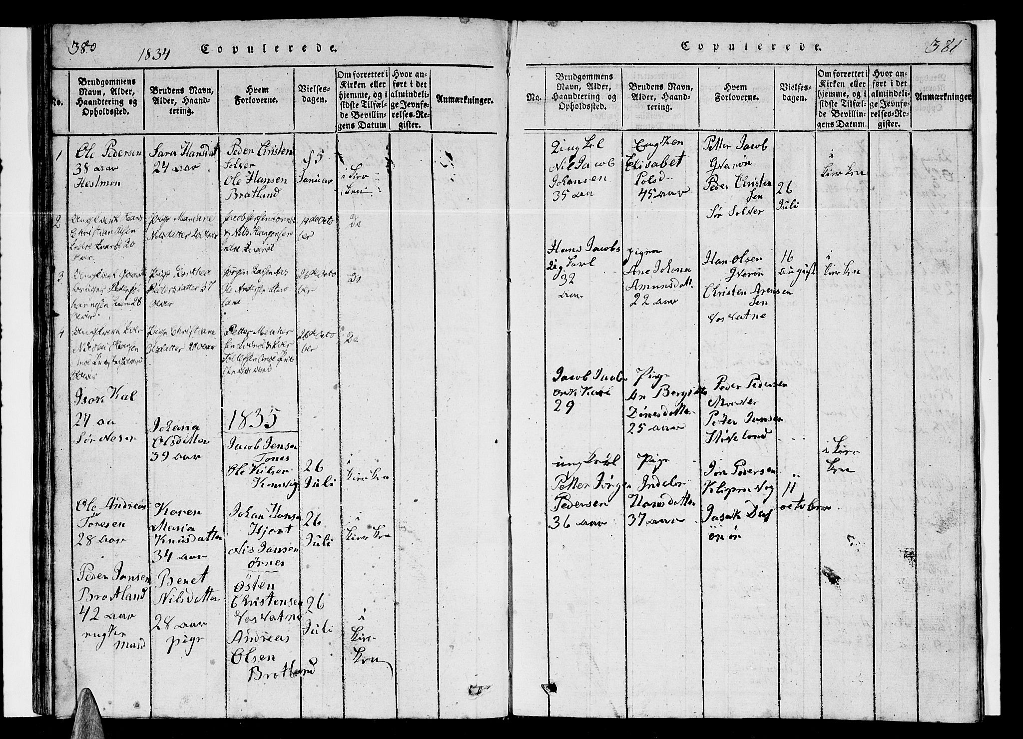 Ministerialprotokoller, klokkerbøker og fødselsregistre - Nordland, SAT/A-1459/839/L0571: Klokkerbok nr. 839C01, 1820-1840, s. 380-381