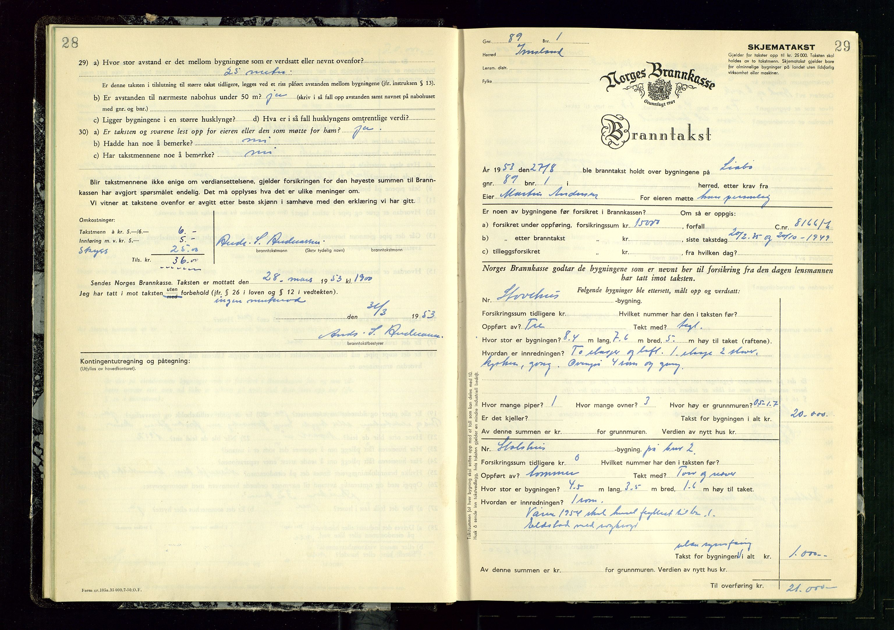 Vikedal lensmannskontor, AV/SAST-A-100179/Gob/L0006: Branntakstprotokoll, 1952-1956, s. 28-29