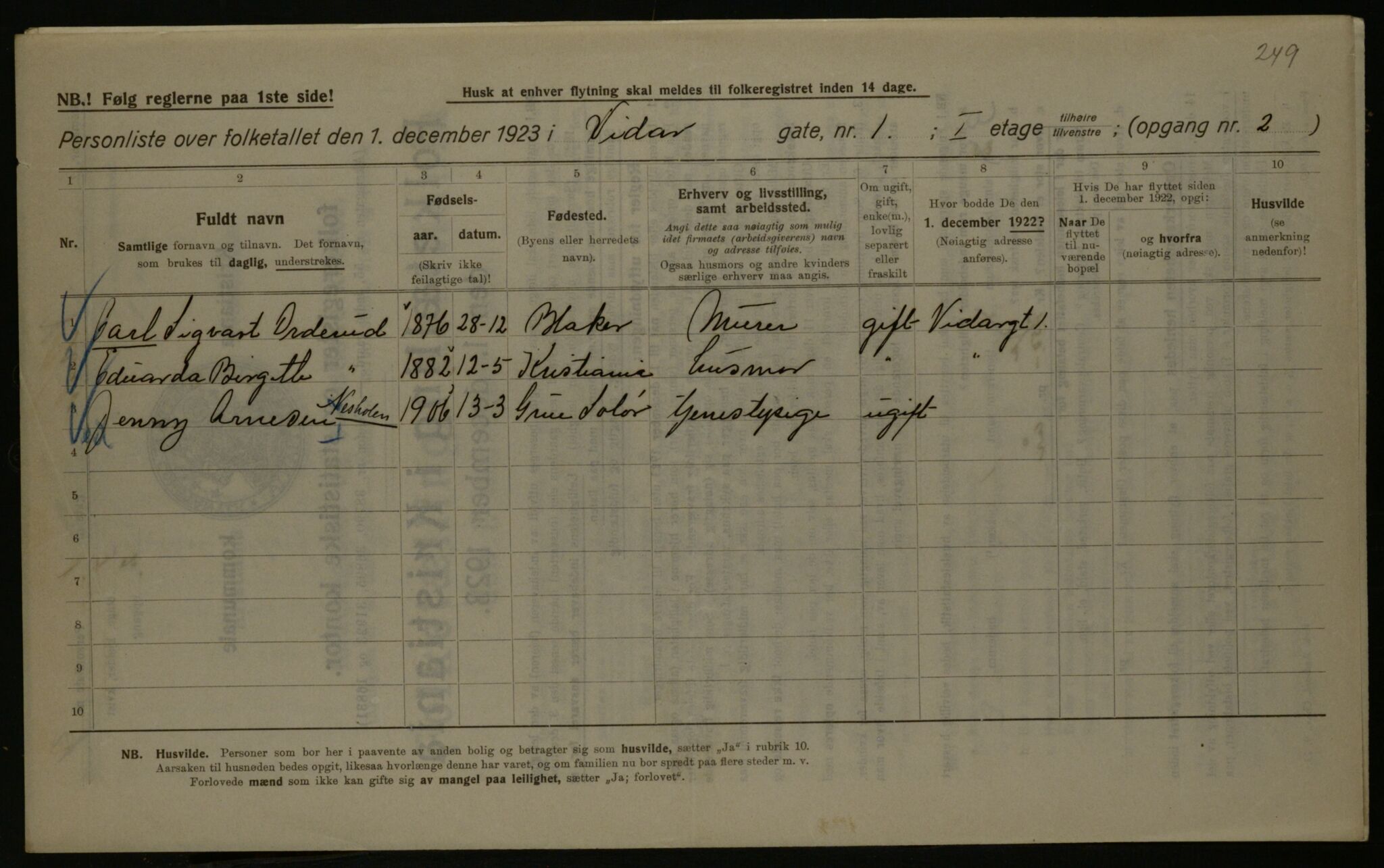 OBA, Kommunal folketelling 1.12.1923 for Kristiania, 1923, s. 136349