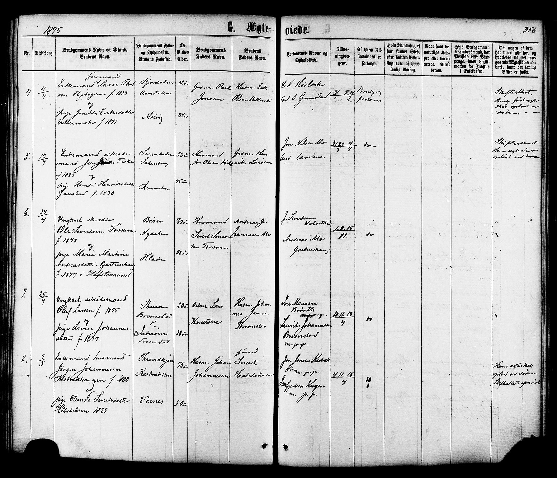 Ministerialprotokoller, klokkerbøker og fødselsregistre - Sør-Trøndelag, AV/SAT-A-1456/606/L0293: Ministerialbok nr. 606A08, 1866-1877, s. 356