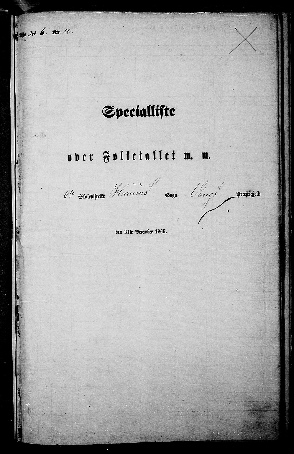 RA, Folketelling 1865 for 0545P Vang prestegjeld, 1865, s. 97