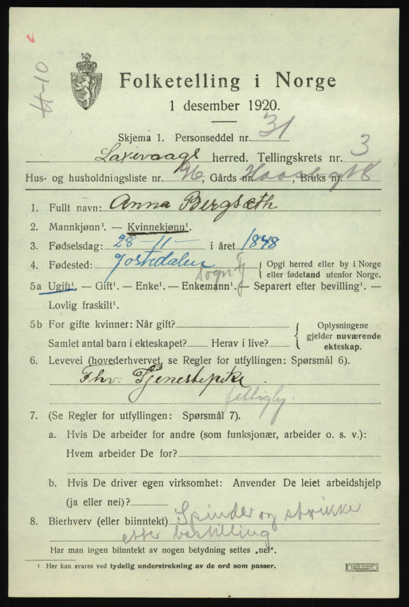 SAB, Folketelling 1920 for 1248 Laksevåg herred, 1920, s. 11054