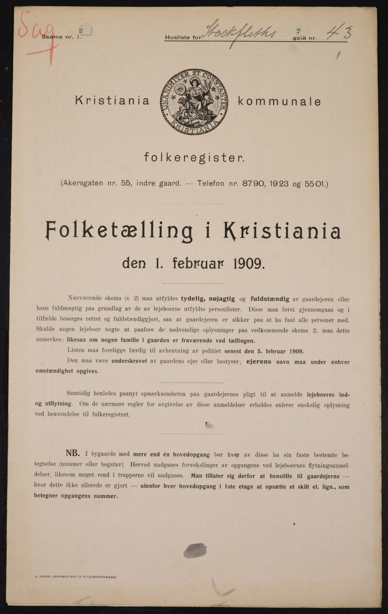 OBA, Kommunal folketelling 1.2.1909 for Kristiania kjøpstad, 1909, s. 92546
