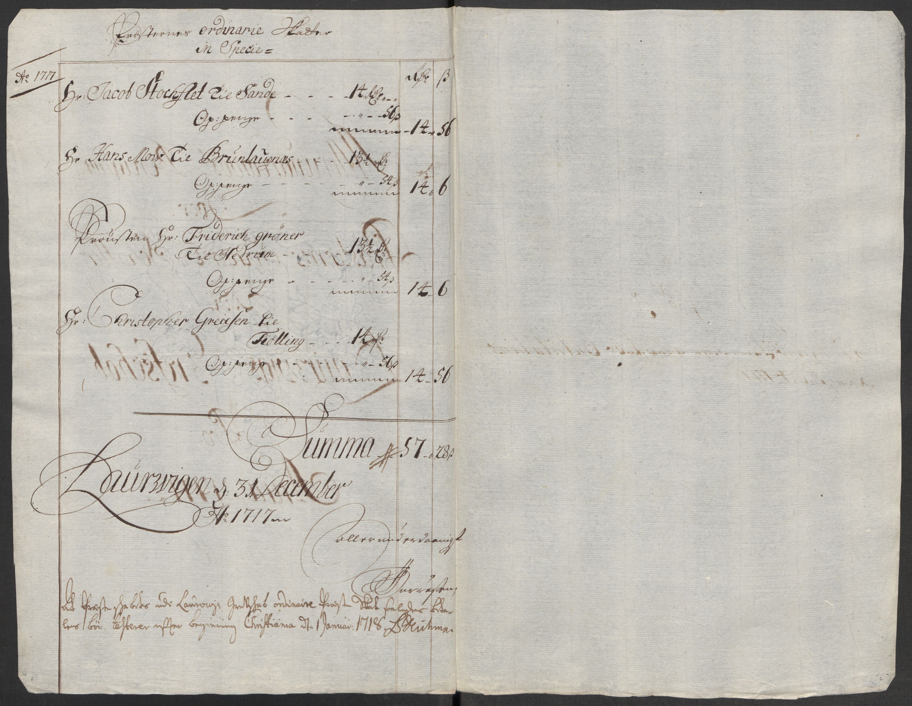 Rentekammeret inntil 1814, Reviderte regnskaper, Fogderegnskap, RA/EA-4092/R33/L1987: Fogderegnskap Larvik grevskap, 1716-1717, s. 496