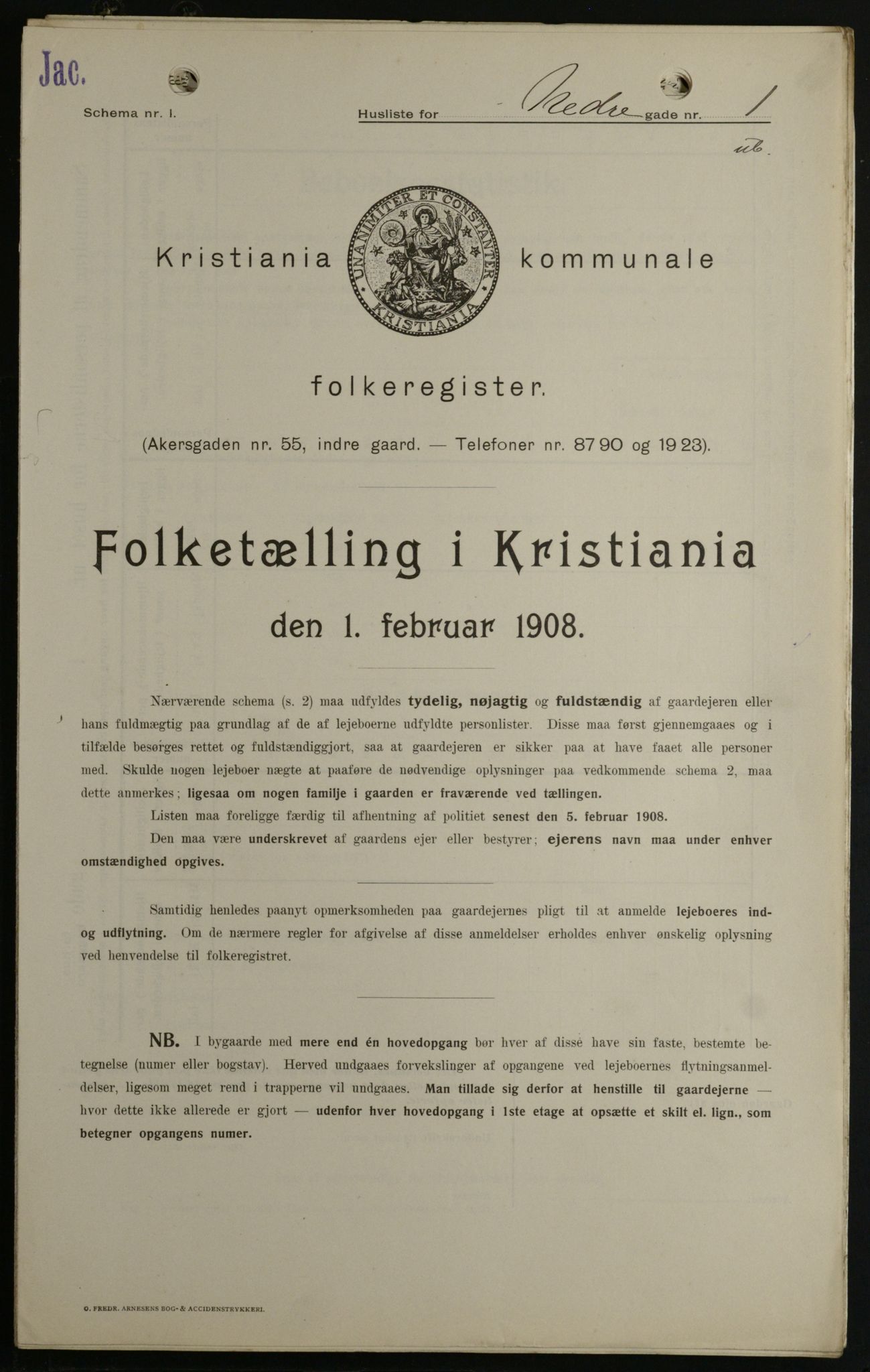 OBA, Kommunal folketelling 1.2.1908 for Kristiania kjøpstad, 1908, s. 61973