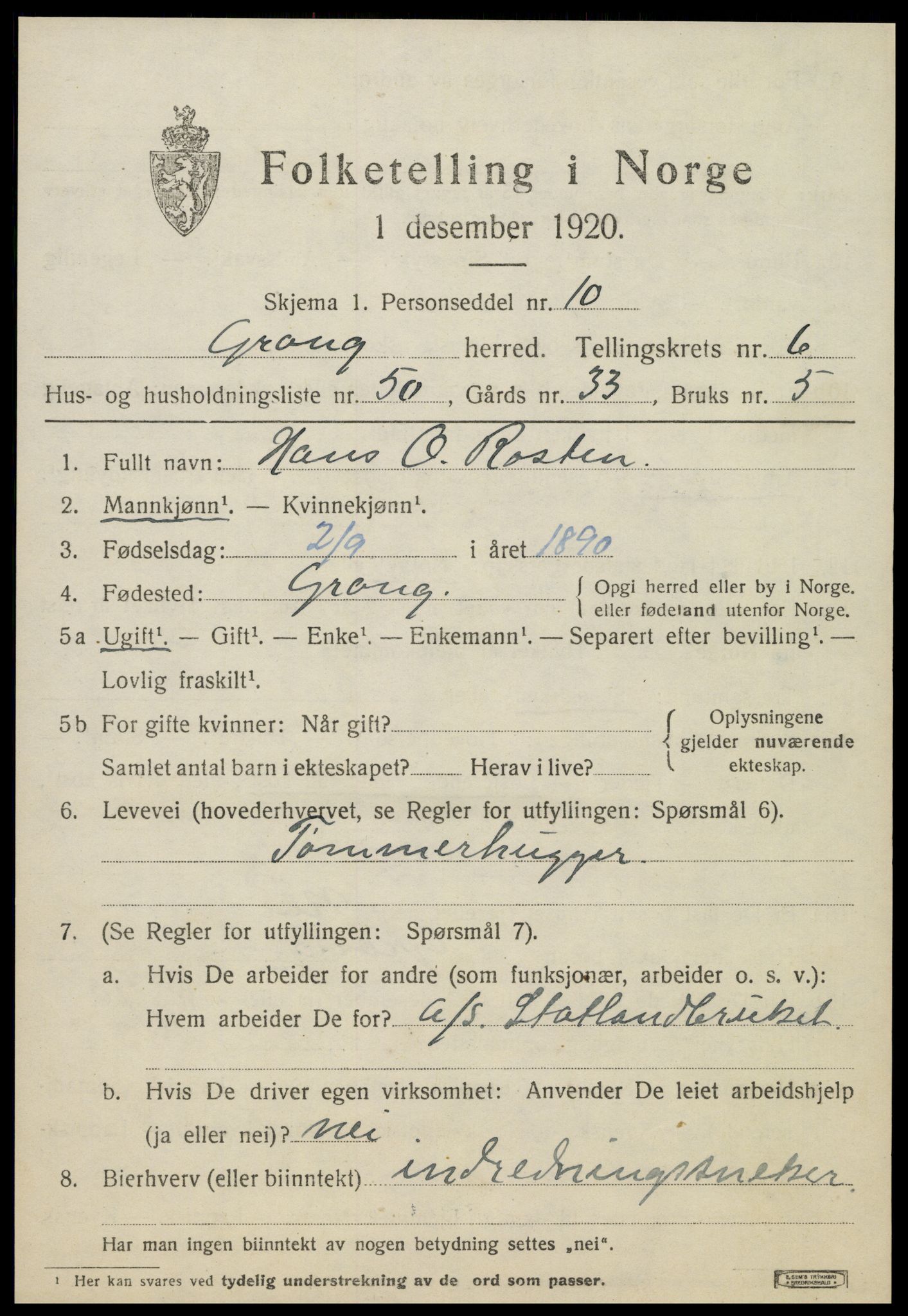 SAT, Folketelling 1920 for 1742 Grong herred, 1920, s. 4081