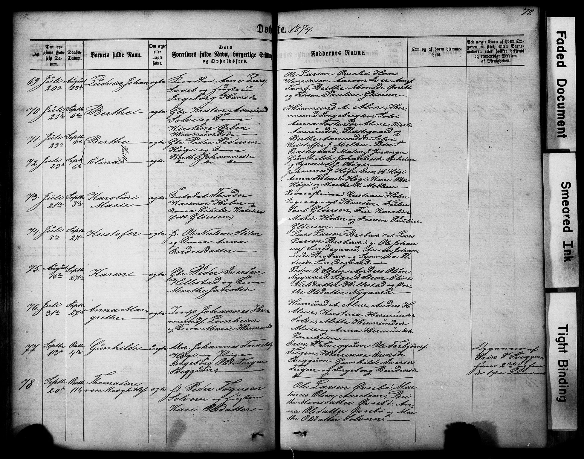 Hafslo sokneprestembete, AV/SAB-A-80301/H/Hab/Haba/L0001: Klokkerbok nr. A 1, 1866-1908, s. 72