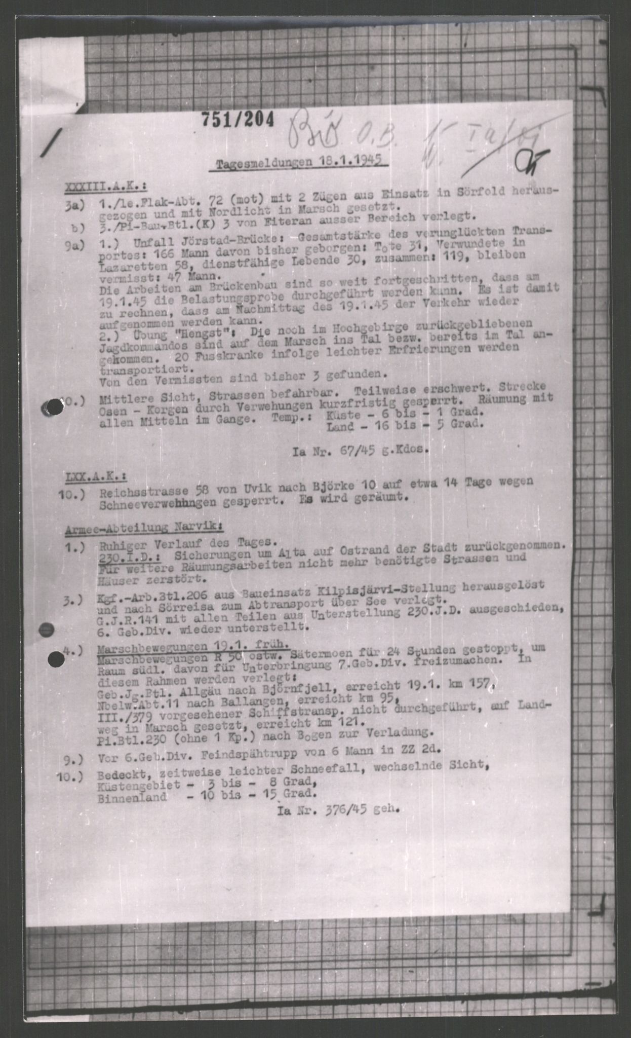 Forsvarets Overkommando. 2 kontor. Arkiv 11.4. Spredte tyske arkivsaker, AV/RA-RAFA-7031/D/Dar/Dara/L0002: Krigsdagbøker for 20. Gebirgs-Armee-Oberkommando (AOK 20), 1945, s. 124
