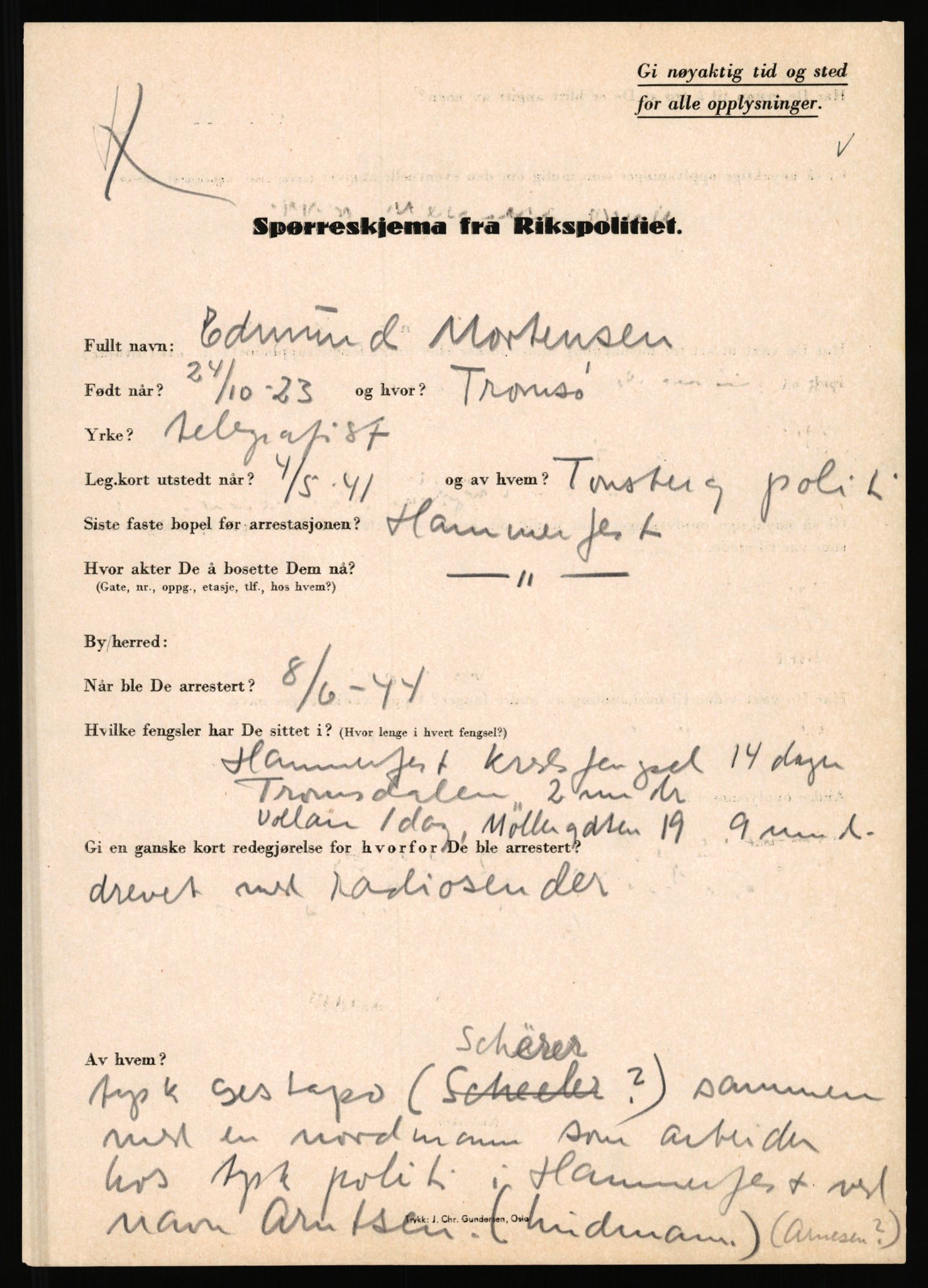 Rikspolitisjefen, AV/RA-S-1560/L/L0012: Mogensen, Øivind - Noraas, Lars, 1940-1945, s. 99