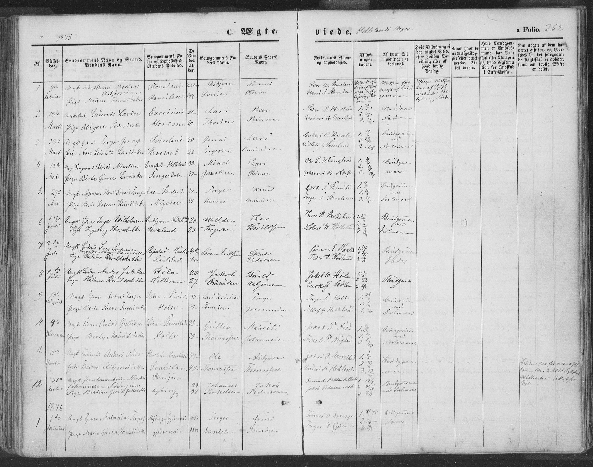 Helleland sokneprestkontor, AV/SAST-A-101810: Ministerialbok nr. A 7.1, 1863-1886, s. 262