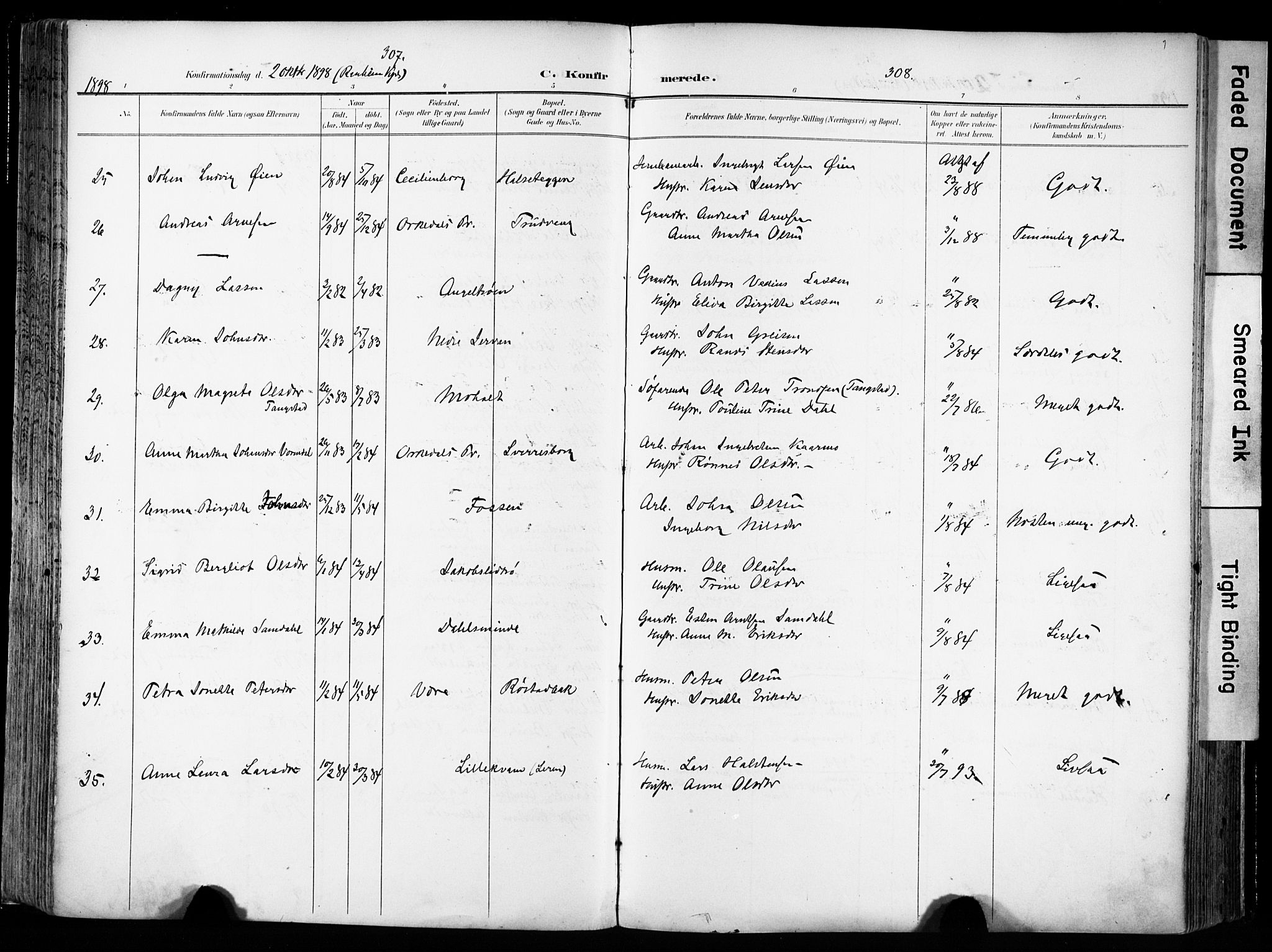 Ministerialprotokoller, klokkerbøker og fødselsregistre - Sør-Trøndelag, AV/SAT-A-1456/606/L0301: Ministerialbok nr. 606A16, 1894-1907, s. 307-308