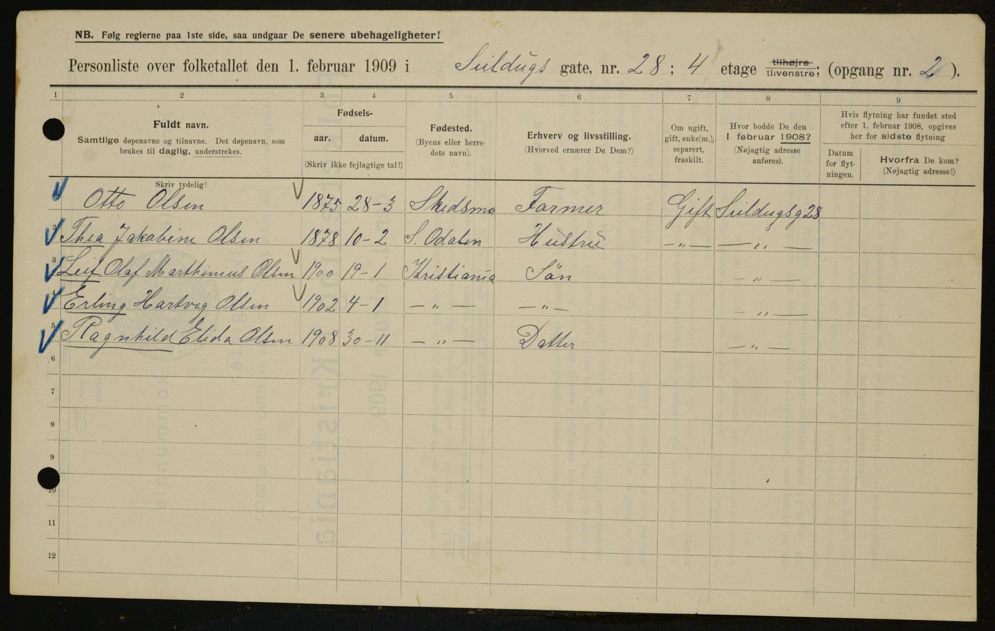 OBA, Kommunal folketelling 1.2.1909 for Kristiania kjøpstad, 1909, s. 85867