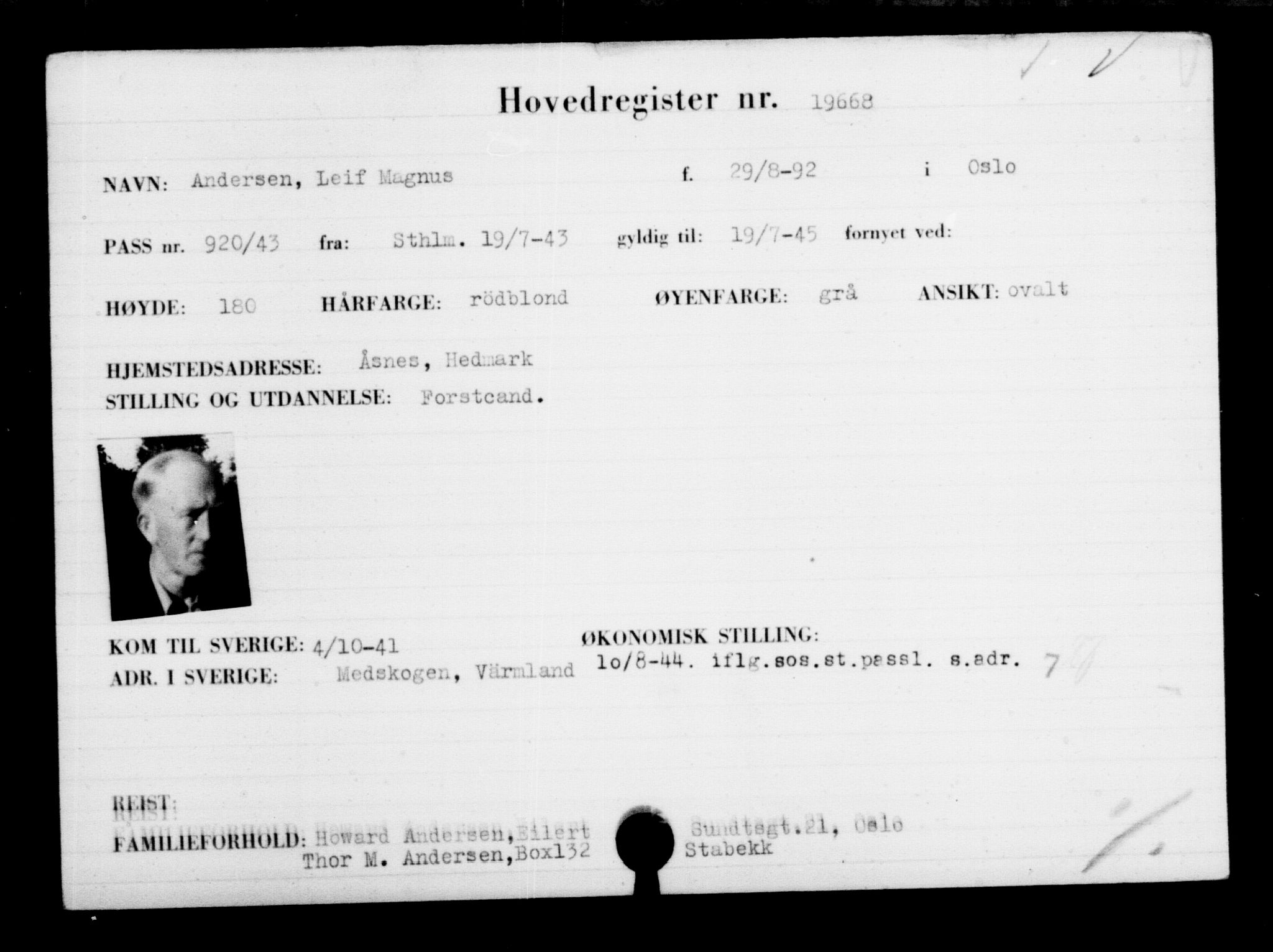 Utenriksstasjonene, Legasjonen i Stockholm, Flyktningkontoret, AV/RA-S-6753/V/Va/L0009: Kjesäterkartoteket, flyktninger med registreringsnr. 18502-22048, 1940-1945, s. 1323