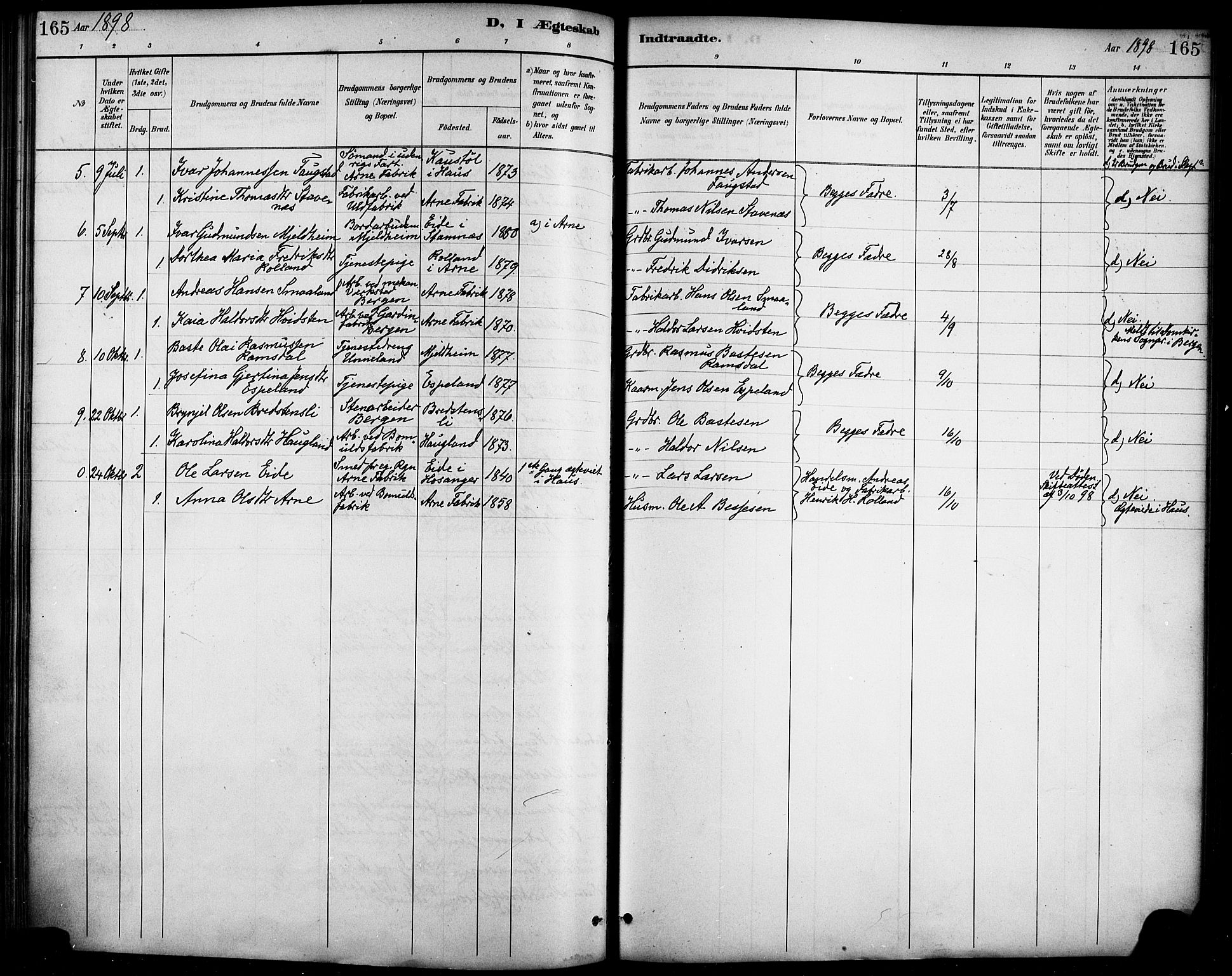 Haus sokneprestembete, AV/SAB-A-75601/H/Haa/Haad/L0001: Ministerialbok nr. D 1, 1887-1898, s. 165