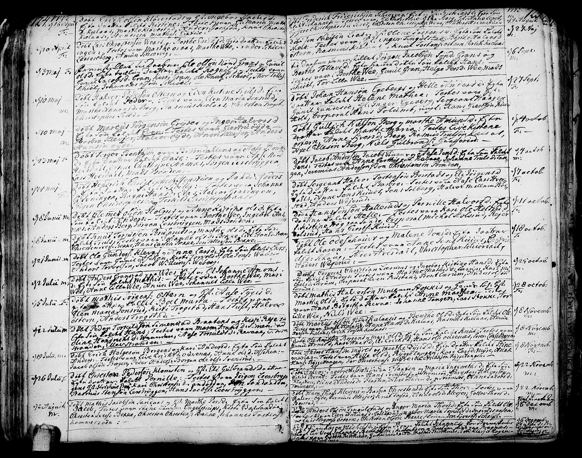 Sande Kirkebøker, AV/SAKO-A-53/F/Fa/L0001: Ministerialbok nr. 1, 1753-1803, s. 124-125