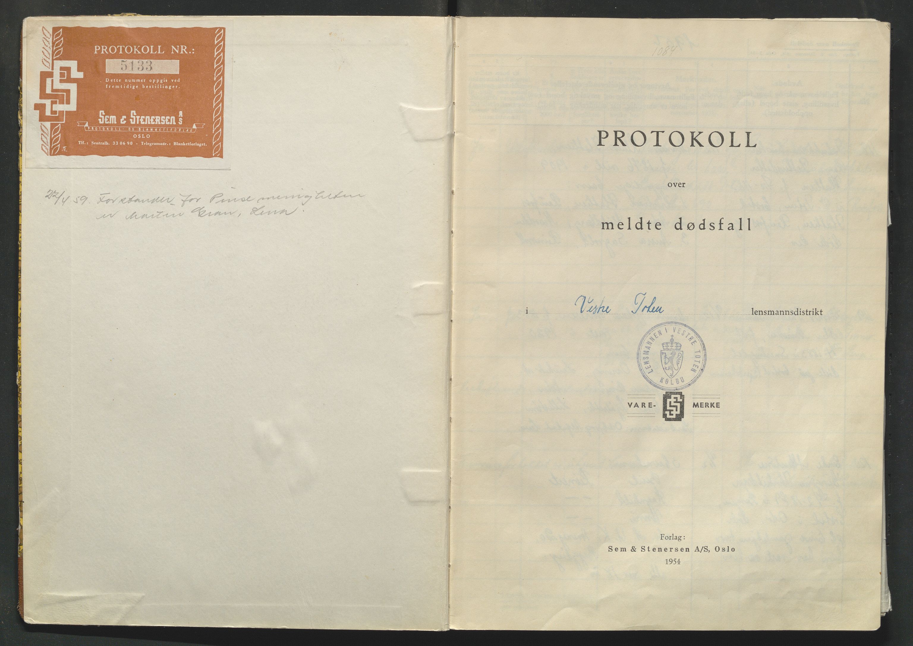 Vestre Toten lensmannskontor, SAH/LOV-007/H/Ha/L0012: Dødsfallsprotokoll, 1956-1959