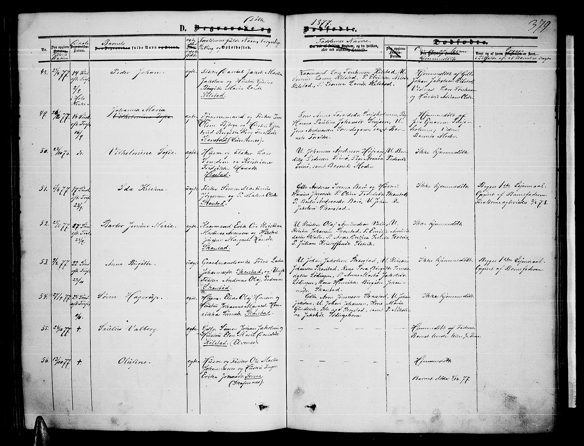 Ministerialprotokoller, klokkerbøker og fødselsregistre - Nordland, AV/SAT-A-1459/872/L1046: Klokkerbok nr. 872C02, 1852-1879, s. 379