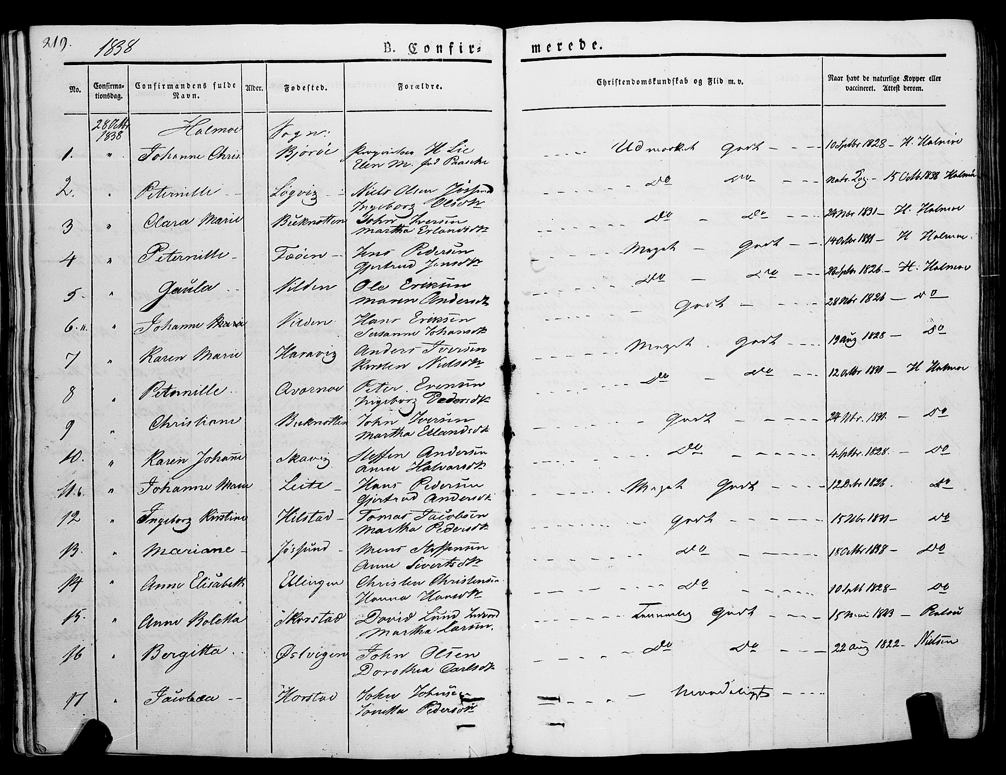 Ministerialprotokoller, klokkerbøker og fødselsregistre - Nord-Trøndelag, SAT/A-1458/773/L0614: Ministerialbok nr. 773A05, 1831-1856, s. 219